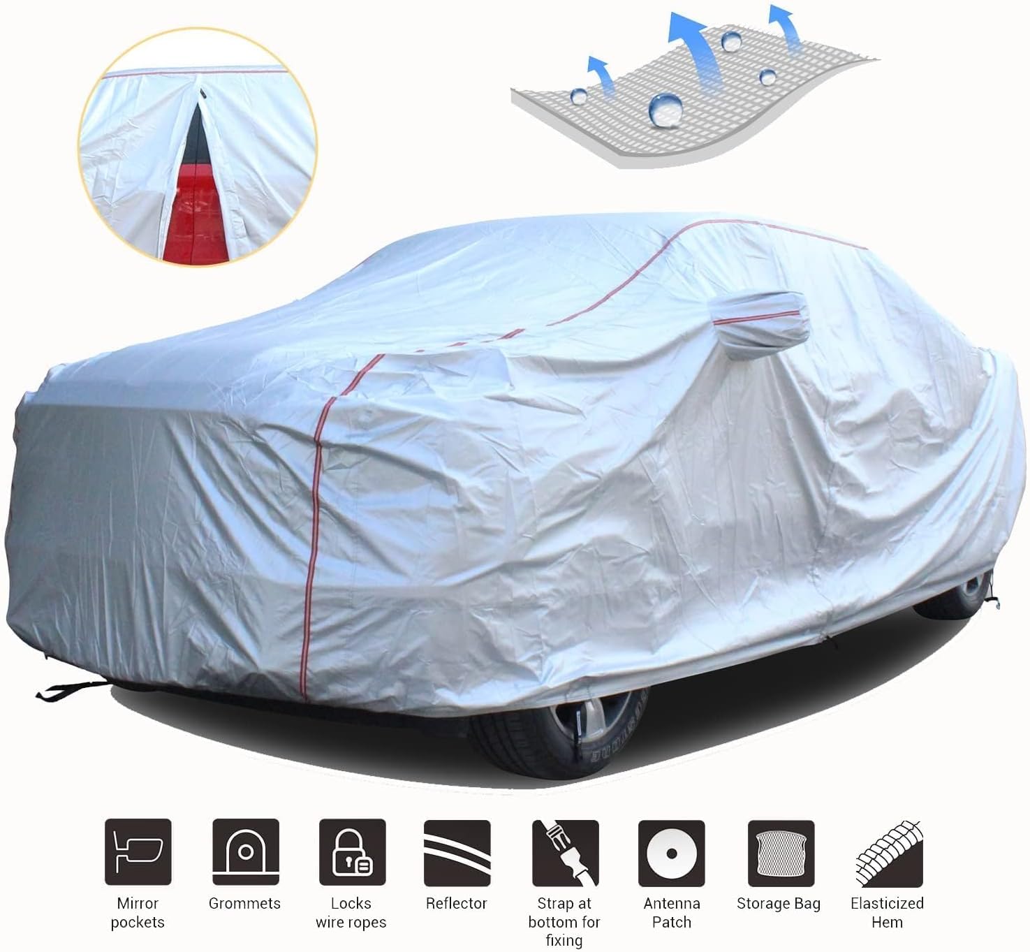 Tecoom Hard Shell Truck Car Cover Waterproof UV-Proof Windproof Zipper Design with Straps Buckle Fit for Ford F150 Ram 1500 Chevy Silverado Toyota Tundra GMC Sierra Full Size Truck Length Up to 212"