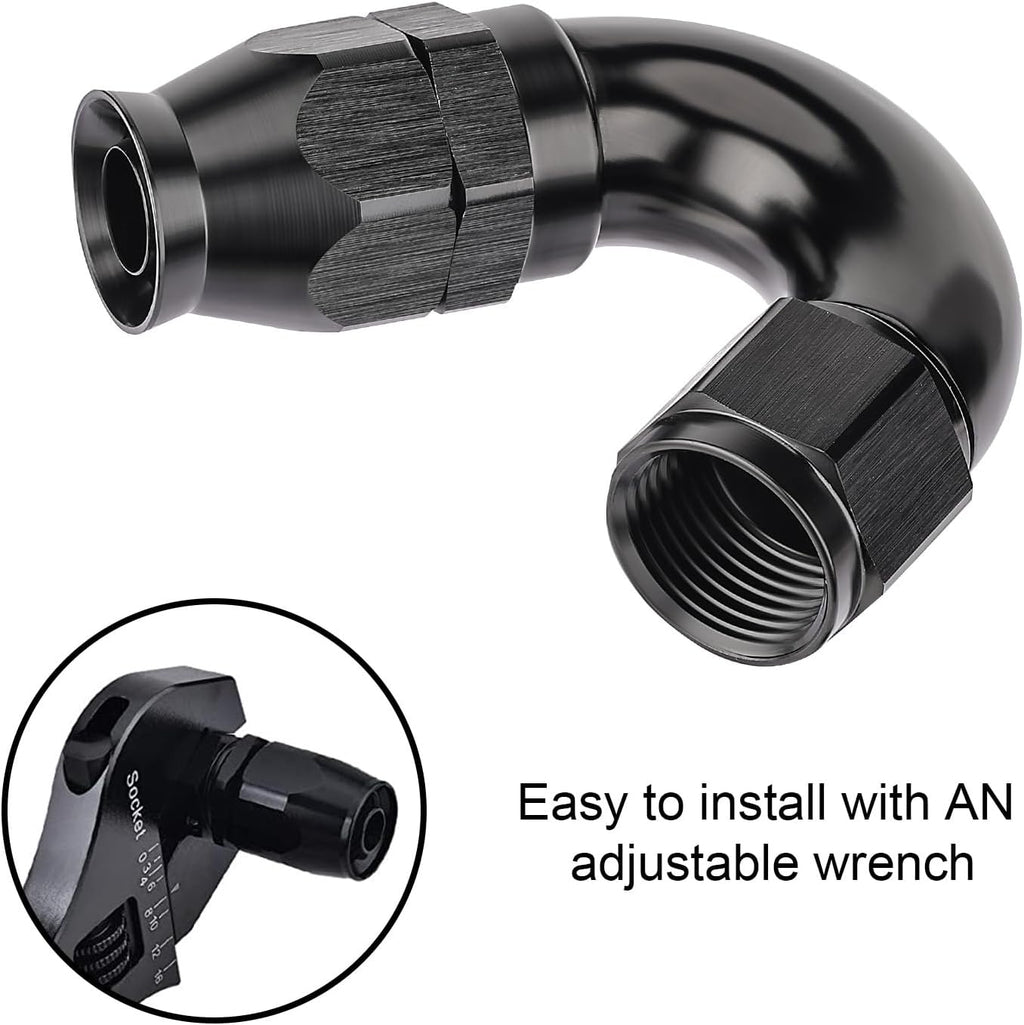 EVIL ENERGY 12AN 150 Degree PTFE One Piece Full Flow End Hose Fitting Aluminum Black