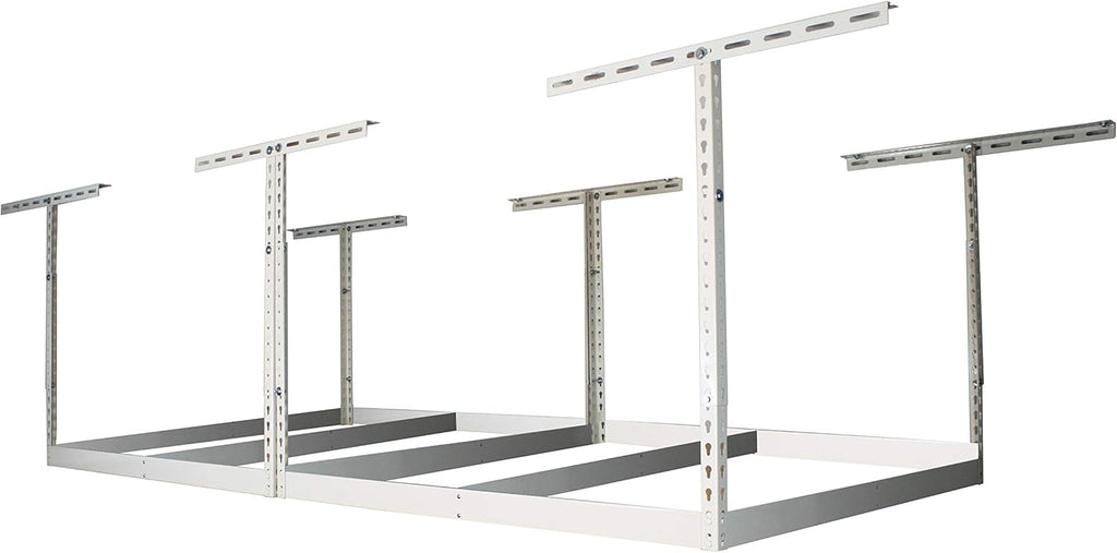 MonsterRax 4x8 Overhead Garage Storage Rack Frame Kit - Hanging Storage Shelves, Ceiling Storage Rack System, Overhead Garage Organizers And Storage, Ceiling Shelving - (White, 18"-33")