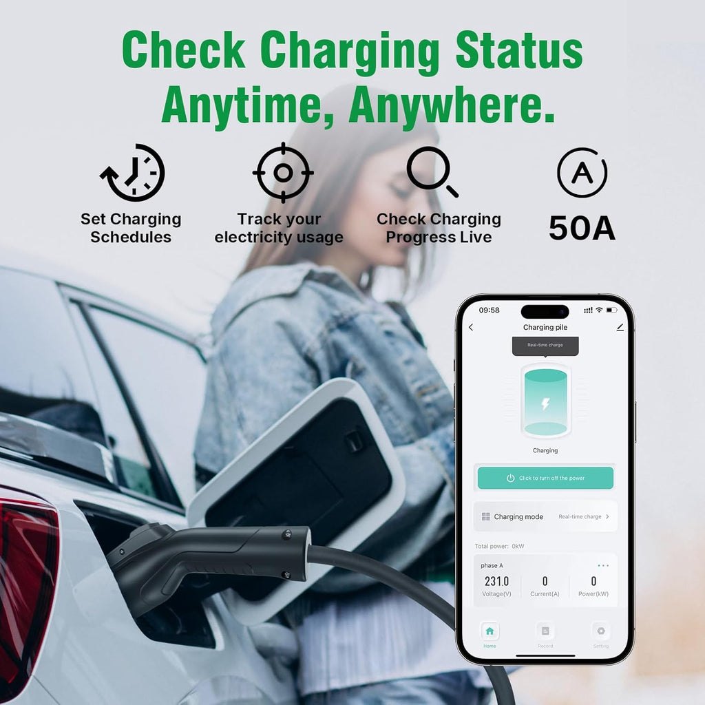 Calion Level 2 EV Charger-EV Wall-Mount Charger with 25FT Cable-Electric Vehicle Charging Station for J1772 EVs,50Amp,240V WiFi Electric Vehicle Charging Station,Hardwired for Electric Car