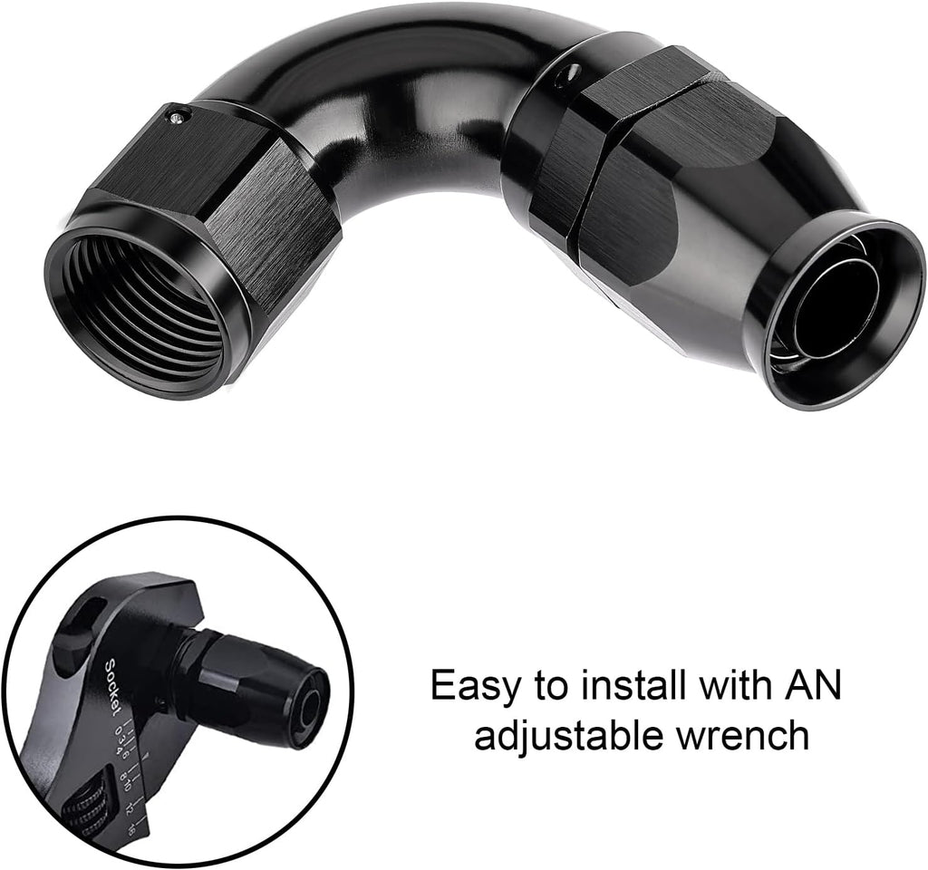EVIL ENERGY 8AN 120 Degree PTFE One Piece Full Flow End Hose Fitting Aluminum Black