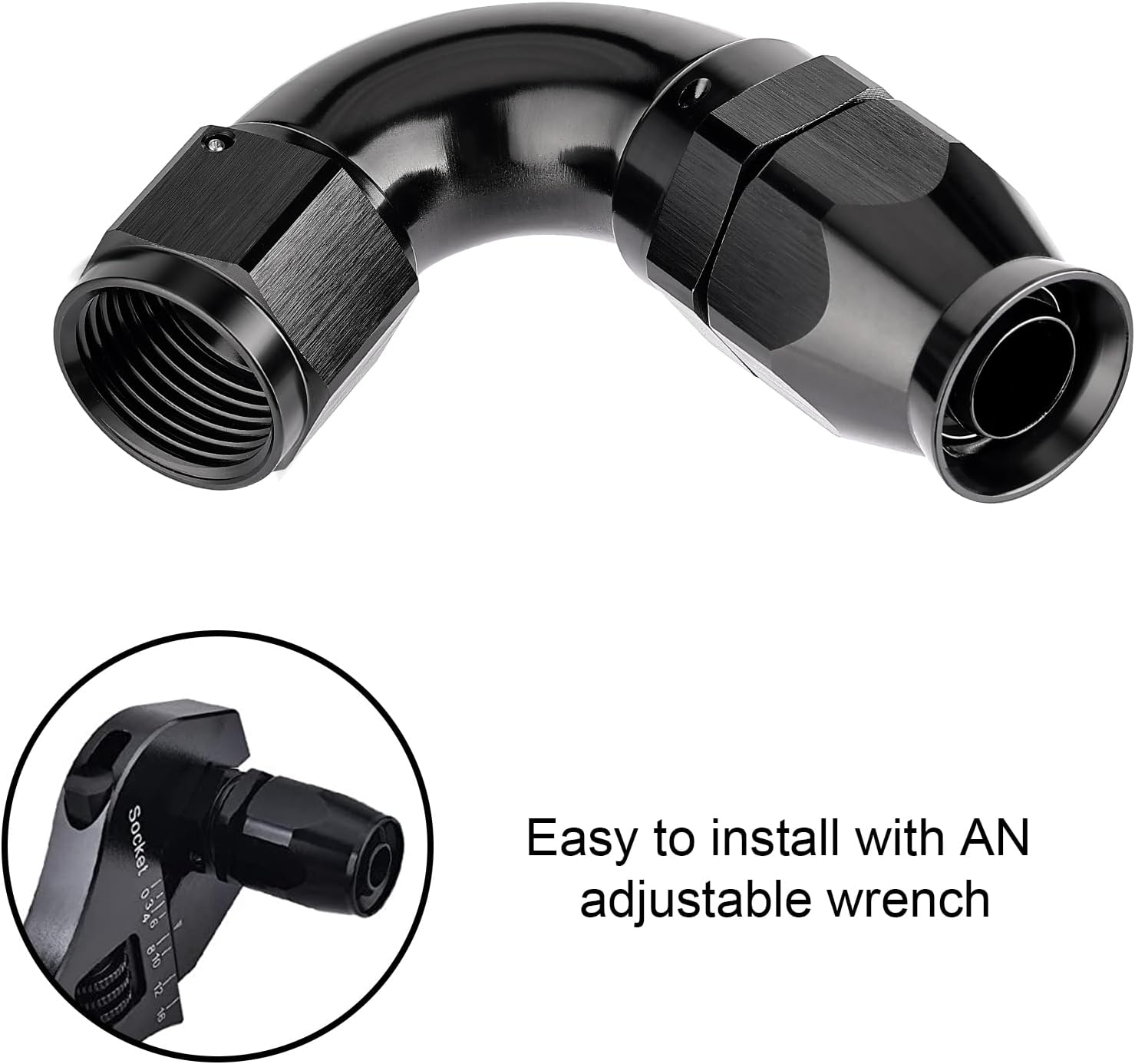 EVIL ENERGY 8AN 120 Degree PTFE One Piece Full Flow End Hose Fitting Aluminum Black