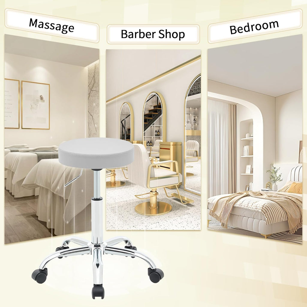 Rolling Stool Adjustable Height 19.5’’-26.6’’,Tattoo Chair for Artist, Gray Stool for Hairstylist (Gray)