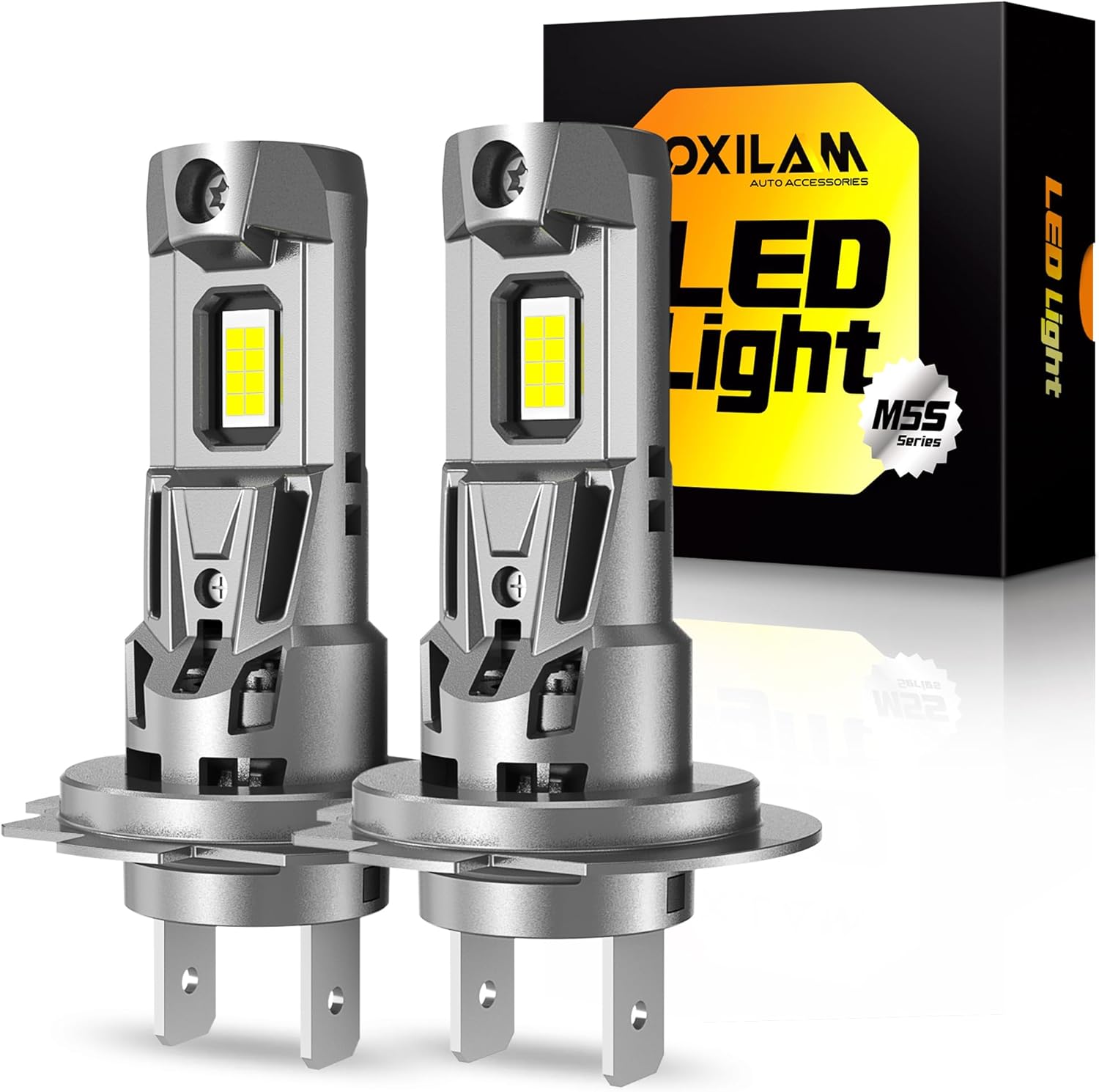 OXILAM H7 Light Bulbs 6500K White, 38000LM 800% Super Bright H7 Fog Lights, Real 1:1 Mini Size with Fan, Non-polarity, No Adapter Required, Canbus ready, IP68, Pack of 2