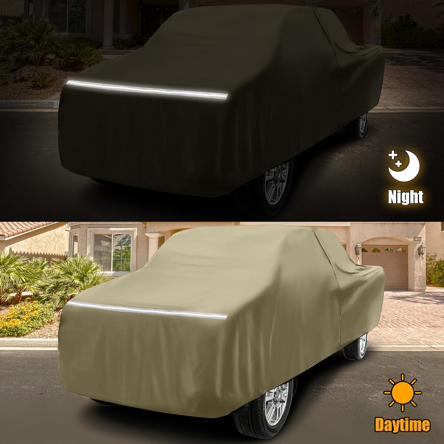 Waterproof Truck Covers Replace for Ford F150 / Dodge Ram 1500 CrewCab 5.5 ft, Multilayer Heavy Duty with Cotton Liner Car Cover with Zipper Door, Windproof Bands for Snow Rain Dust Protection