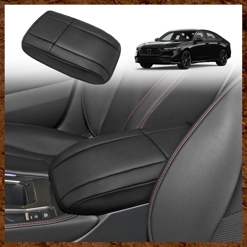 Muslogy for Accord 2025 2024 2023 Center Console Cover Armrest Pad Vegan Leather Extra Soft Armrest Lid Protector Compatible with Honda Accord LX EX Sport Hybrid EX-L Sport-L Touring (V1 Black)