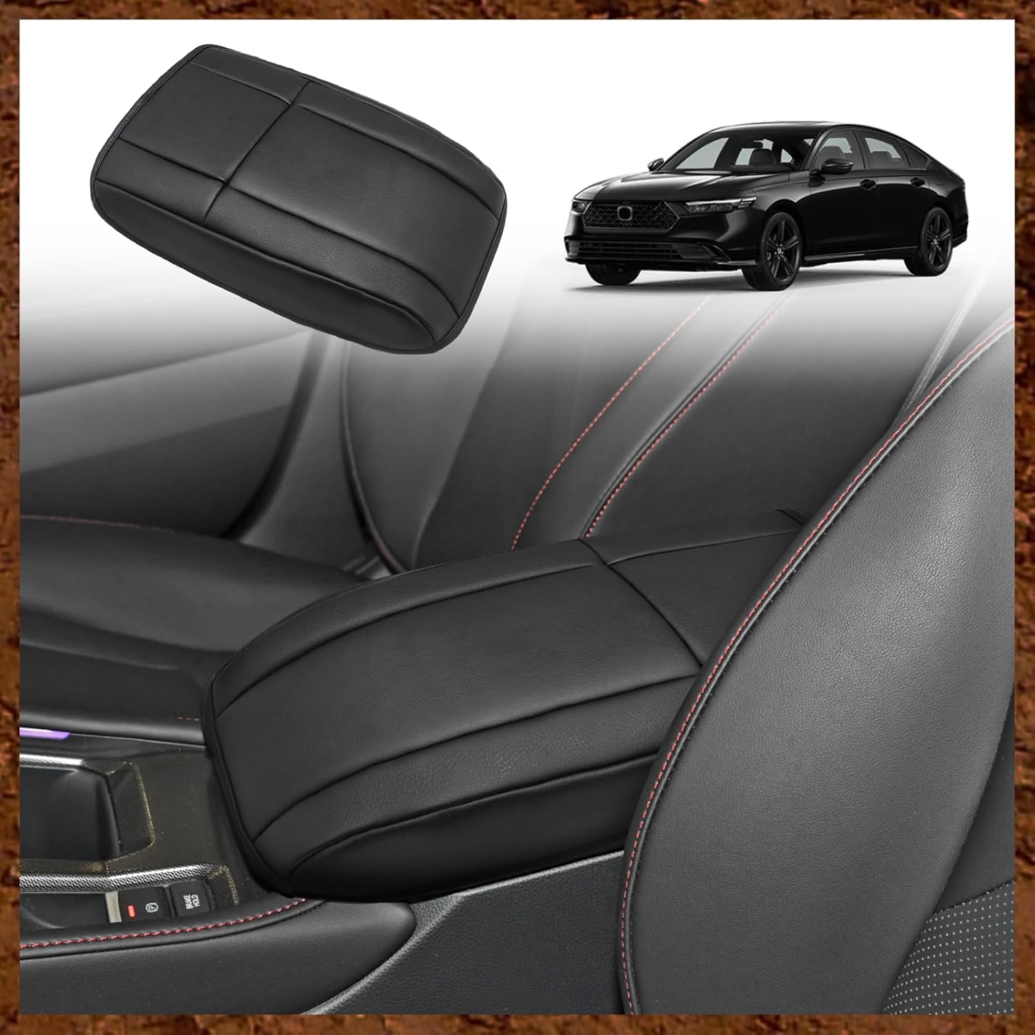 Muslogy for Accord 2025 2024 2023 Center Console Cover Armrest Pad Vegan Leather Extra Soft Armrest Lid Protector Compatible with Honda Accord LX EX Sport Hybrid EX-L Sport-L Touring (V1 Black)