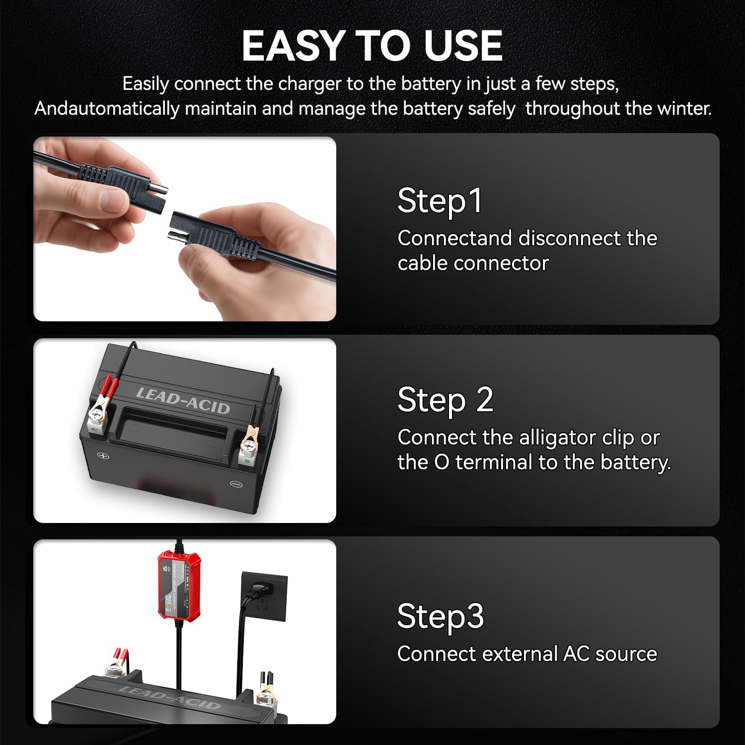[4-Pack] FOVAL Fully Automatic Trickle Battery Charger, 1000mA 12V Smart Car Battery Charger, Battery Maintainer, Float Charger for Motorcycle Car Lawn Mower Boat ATV Cell Lead Acid Batteries