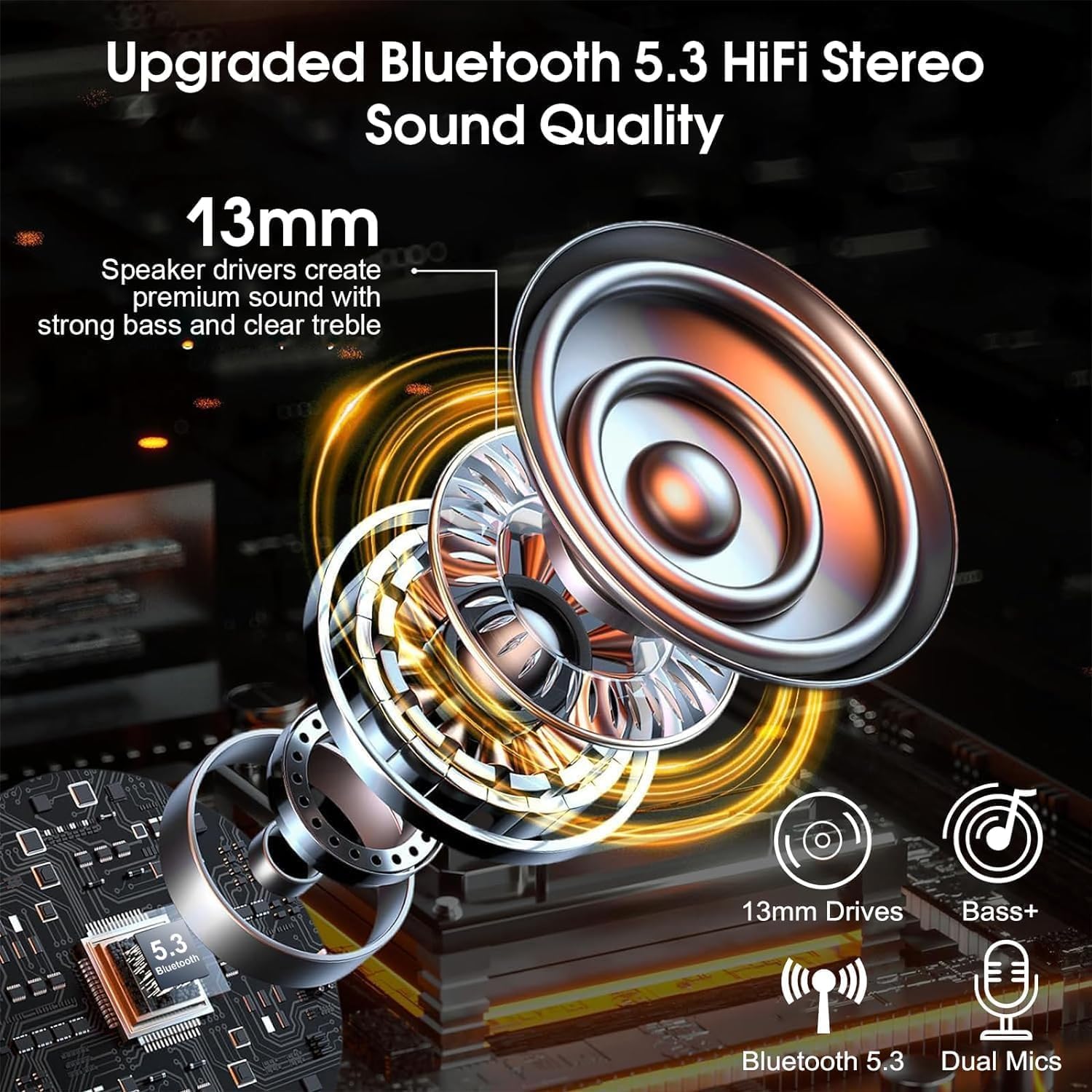 Bluetooth Headset V5.3, Wireless Earpiece with Dual ENC Noise Canceling Mic, 120H Hand-Free Talk Single-Ear Bluetooth Earpiece with LED Display, IP7 Waterproof Headphones for Office/Trucker/Business