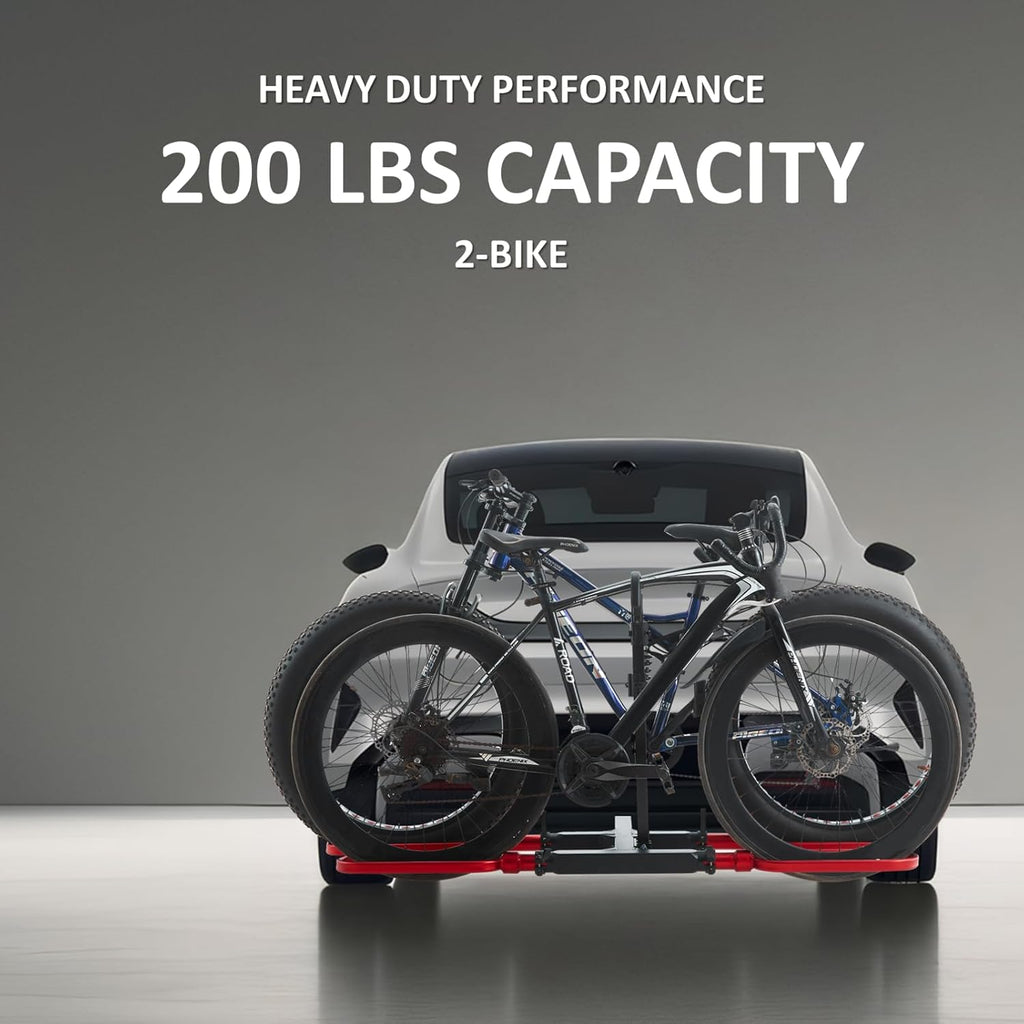 Trailer Hitch Bike Rack for Car 2 Bikes, E Bike Carrier Hitch Mount 2 Bike, Fat-Tire Ebike Rack for Tow Hitch, Fits 2" Inch Receiver for SUV Truck Rv Van (2 Bike - 200 Lbs Cap - Red)