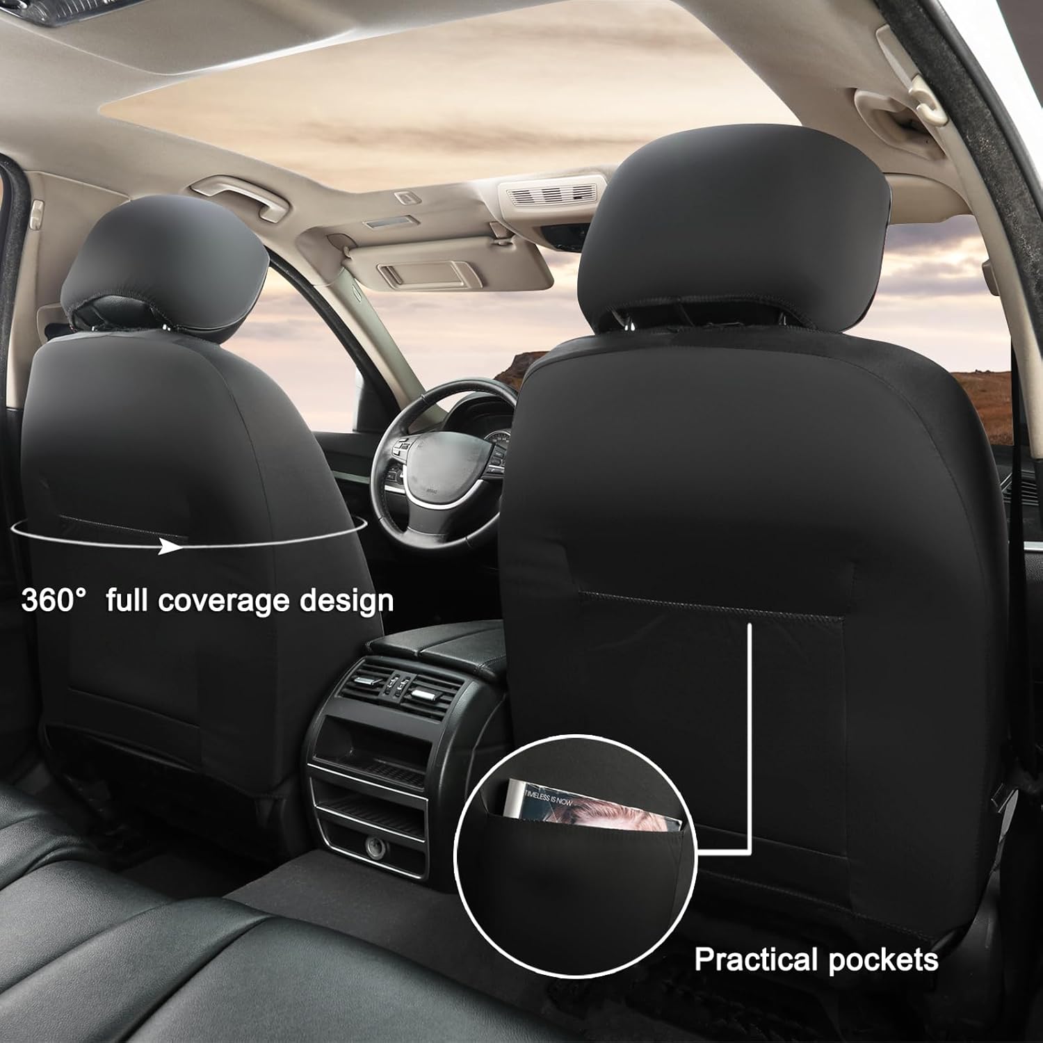 GIANT PANDA Fit Chevy Equinox Trax Malibu Blazer Trailblazer Traverse Tahoe Front Car Seat Cover, 3D Air Mesh Breathable Seat Protector, Black（2-Pack