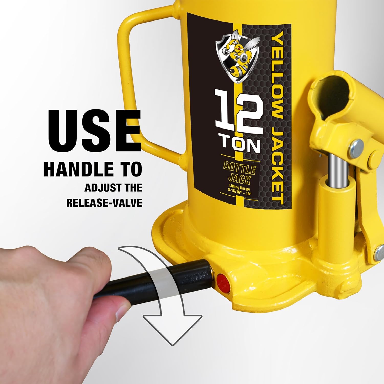 YELLOW JACKET 12 Ton Muti-Directional Welded Bottle Jack (24,000lb), Horizontal Bottle Jacks Use for Car, Pickup, Truck, RV, Auto Repair, Hydraulic Bottle Jack, Yellow