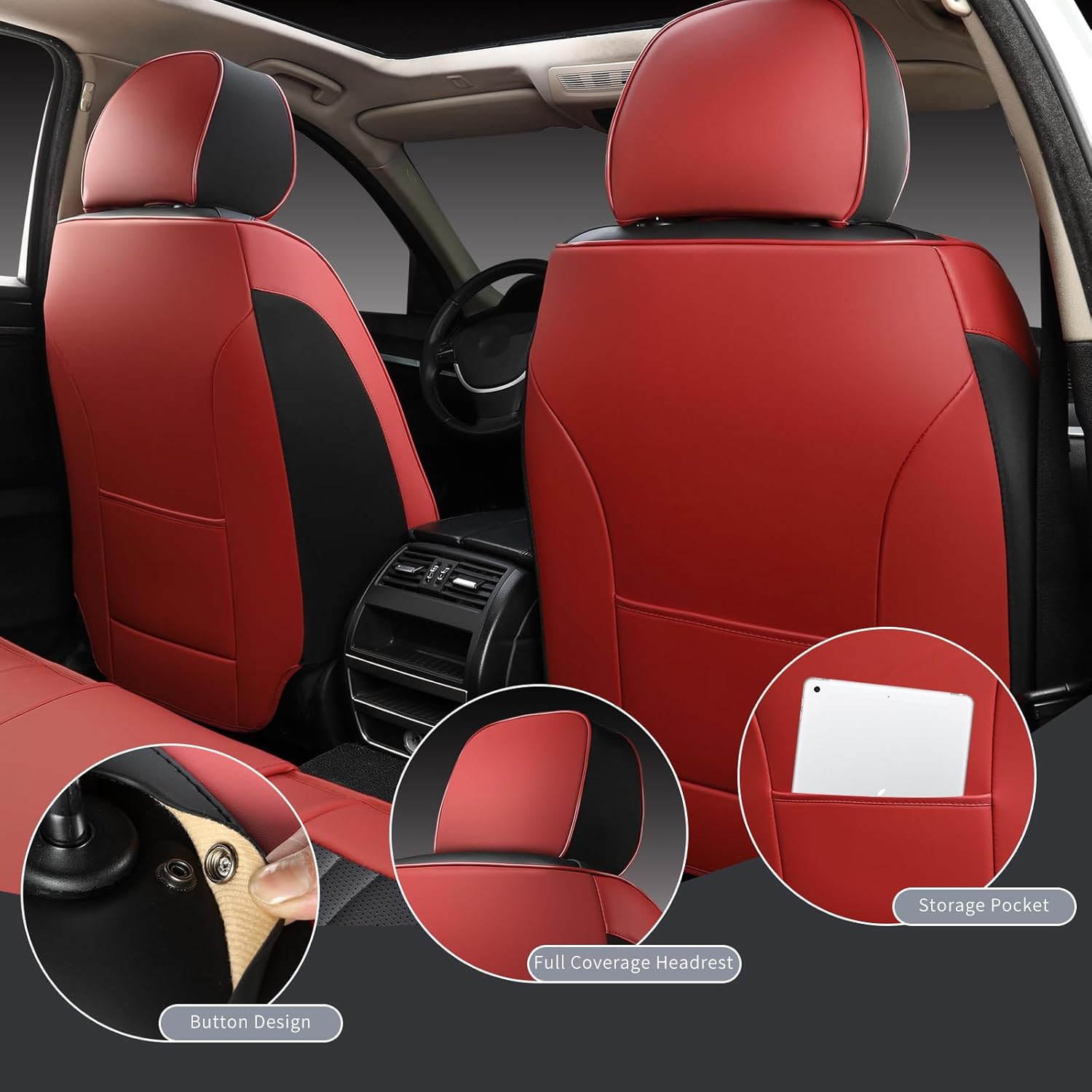 Car Seat Covers,Breathable and Waterproof Faux Leather Automotive Seat Covers for Cars SUV Pick-up Truck Sedan,Universal Anti-Slip Driver Seat Covers Wine Red