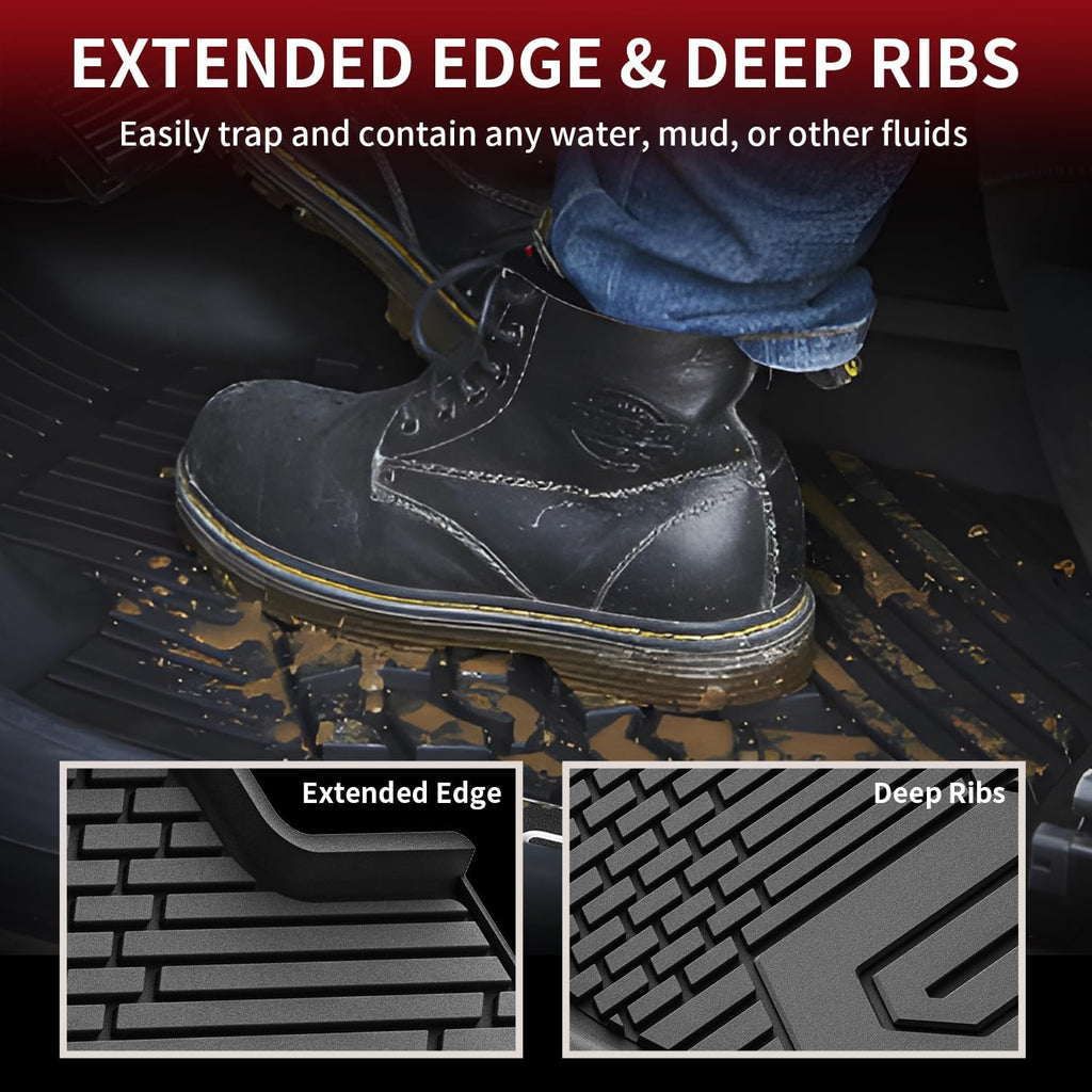 LASFIT Front Floor Mats 2019-2025 for Chevrolet Silverado/GMC Sierra 1500, 2020-2025 Chevy Silverado/GMC Sierra 2500HD 3500HD, Crew Cab/Double Cab, All Weather TPE Floor Liners, 1st Row Only