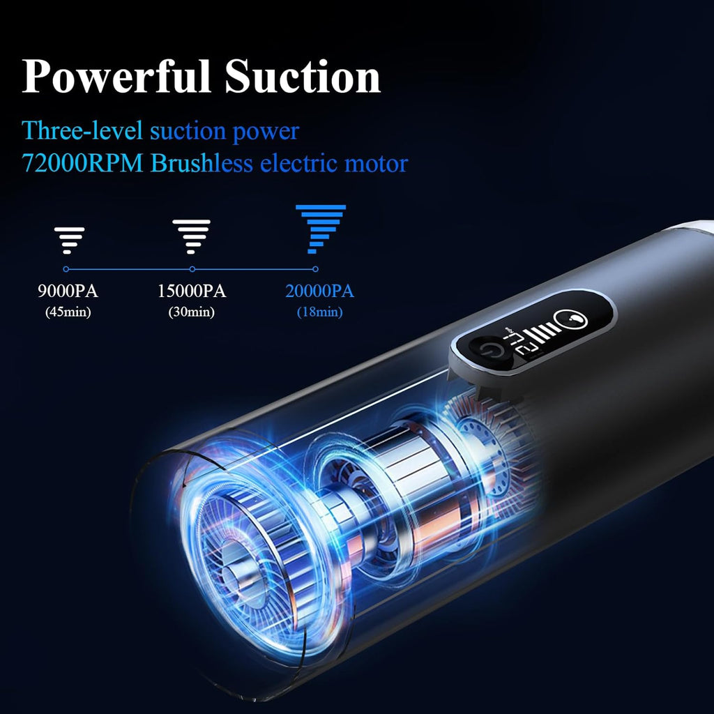 Car Vacuum Portable Cordless - 20000PA High Power Handheld Vacuum with LED Display, 2.5H Fast Charging Up to 45 Mins of Runtime, Hand Vac Cordless Rechargeable for Car Home Corner Cabinet