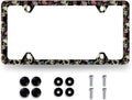 Skulls Flowers License Plate Frame Colorful Skull License Plate Stainless Steel Funny Accessories Cars Decor 12.2 X 6.2 Inch with 4 Holes and Screws Fits Standard Us Ca Vehicles