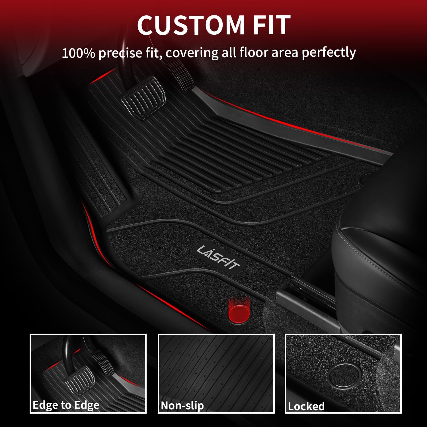 LASFIT Premium Extra Thick Floor Mats Fit for Tesla Model S & Model S Plaid 2025 2024 2023 2022 2021, Custom Fit TPE All Weather Floor Liners 1st & 2nd Front Rear Row Car Mats, Black