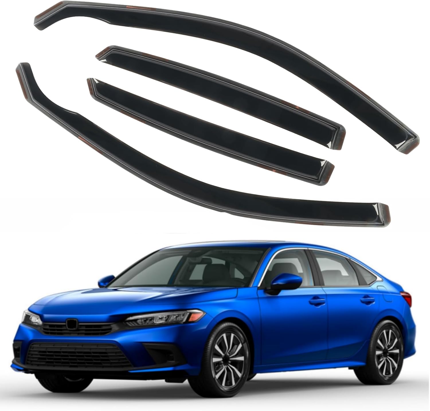 in-Channel Window Rain Guards Fit for 2022 2023 2024 2025 Honda Civic LX EX SI HPT Sport Touring Sedan 4-Door, Durable Side Window Deflector, Smoke Tinted Vent Visors Shade