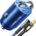 MRGLAS 90W USB C Car Charger Fast Charge, PD45W & QC45W, Flush Fit, Extra 3.3ft Type C Cable, All Metal, Cigarette Lighter USB Charger for iPhone 16 15 Samsung S25 S24 S23 Ultra Pixel 8/8Pro/7-Blue
