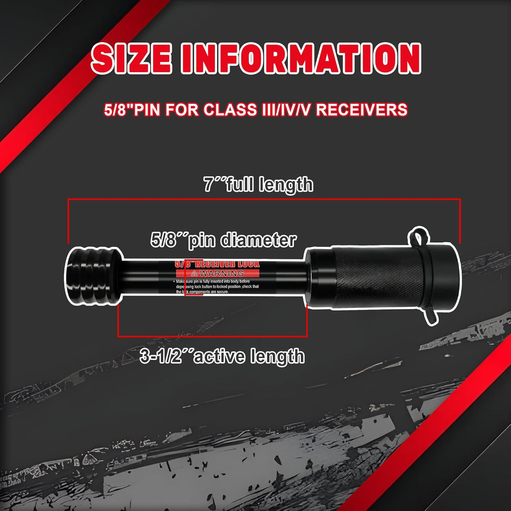 TYT Trailer Hitch Lock – 5/8" Dia, 3-1/2" Long Pin, Fits Class III/IV/V Hitches, 2 Keys, 8 O-Rings, Keyed Alike, Ideal for Tow Trucks, Bikes, Cars