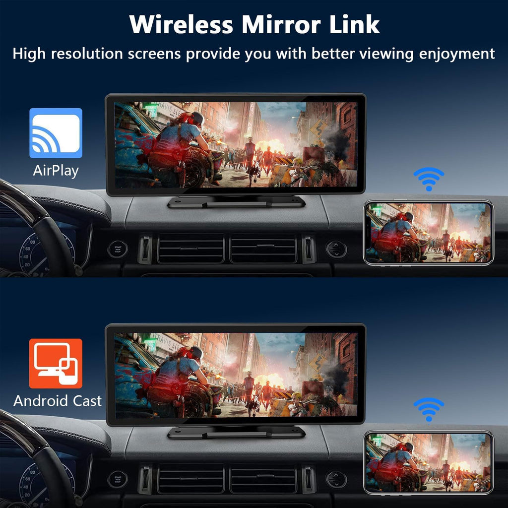 Wireless Carplay Screen for Car, 10.26" HD Touchscreen with 4K Dash Cam Portable Carplay & Android Auto Car Stereo with Backup Camera, GPS Navigation Mirror Link, Bluetooth, FM, Siri