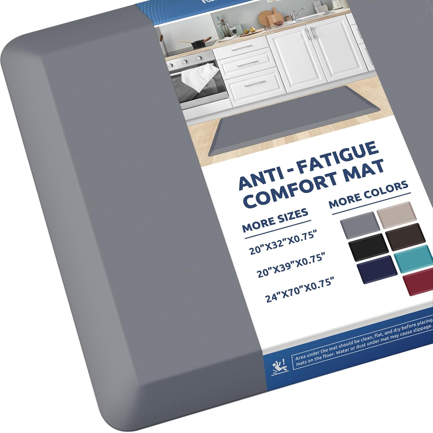 KitchenClouds Kitchen Mat Cushioned Anti Fatigue Rug 20"x39" Waterproof, Non Slip, Standing and Comfort Desk/Floor Mats for House Sink Office (Grey,0.8inch)