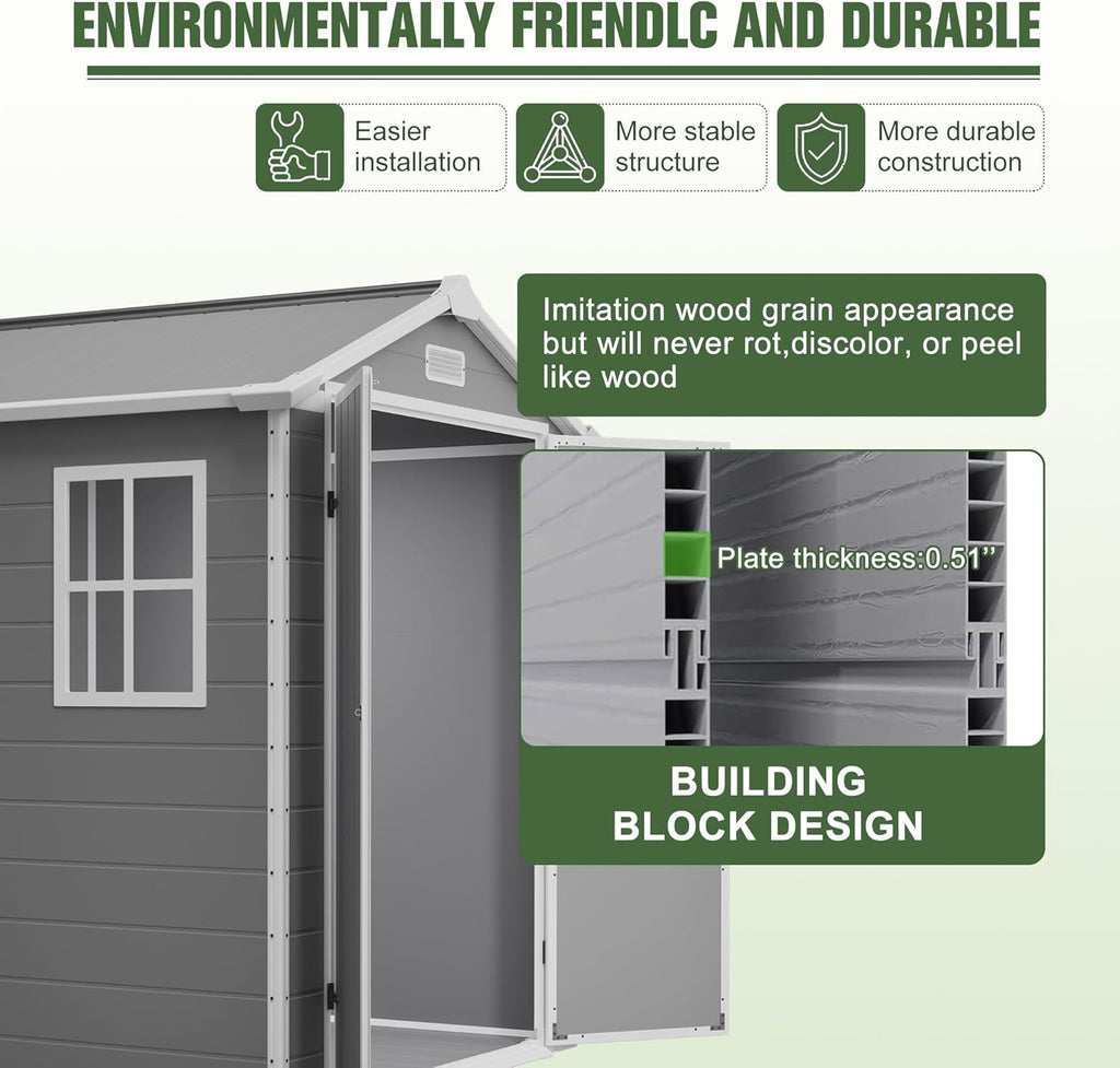 6x6 Resin Outdoor Storage Shed Kit-Perfect to Store Patio Furniture, Garden Tools Bike Accessories, Beach Chairs and Lawn Mower, Grey & White