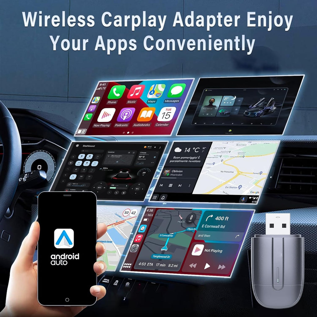 Wireless CarPlay Adapter for Apple, Easy to Upgrade Wired CarPlay to Wireless, Plug & Play, Mini Size with USB A & Type-C, Bluetooth Wireless Control Adapter for Cars from 2017 and iOS 10+ (Silver)