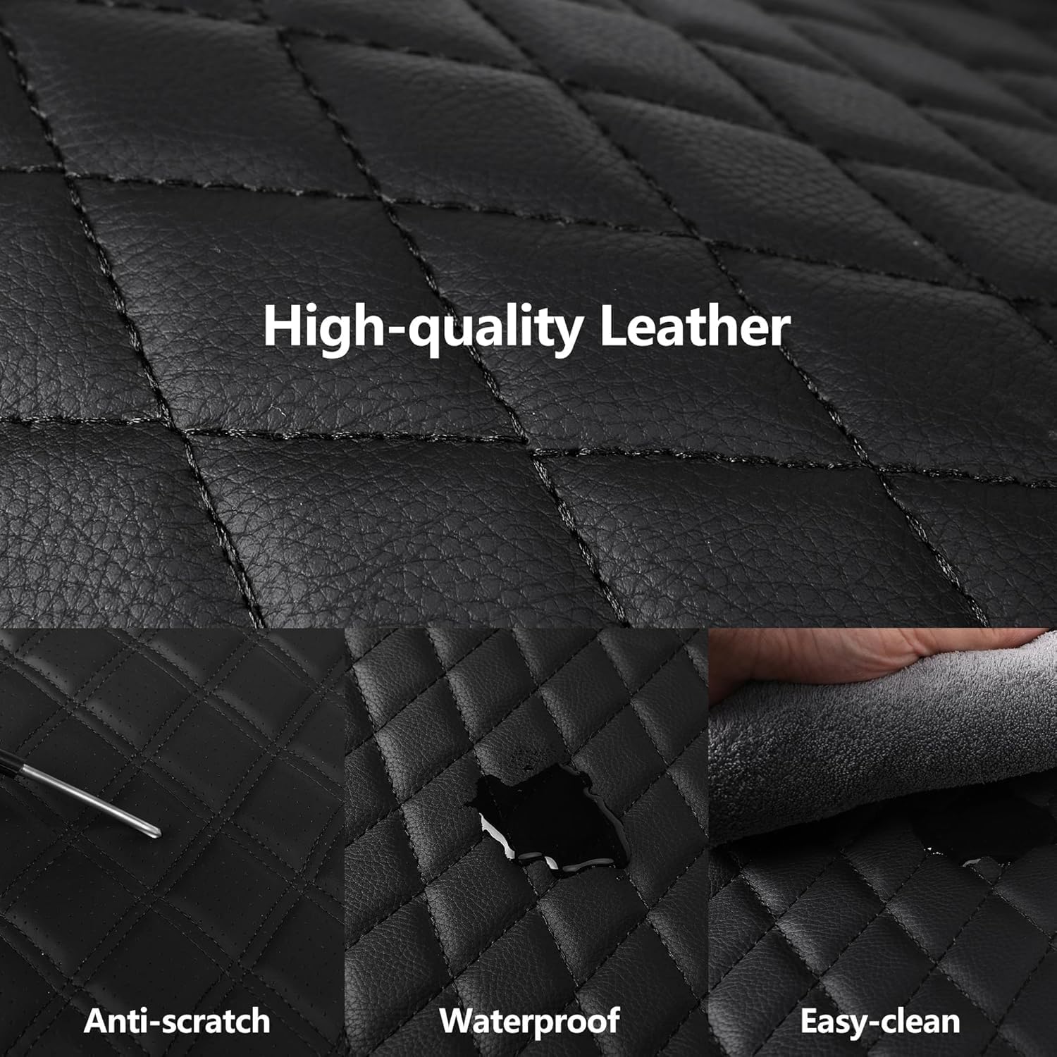 Leather Car Seat Covers,Breathable and Waterproof Seat Cover Full Set,PU Premium Universal Fit Automotive Airbag Compatible for Cars Sedans SUVs Vans and Trucks(Full Seat,Black,N1)