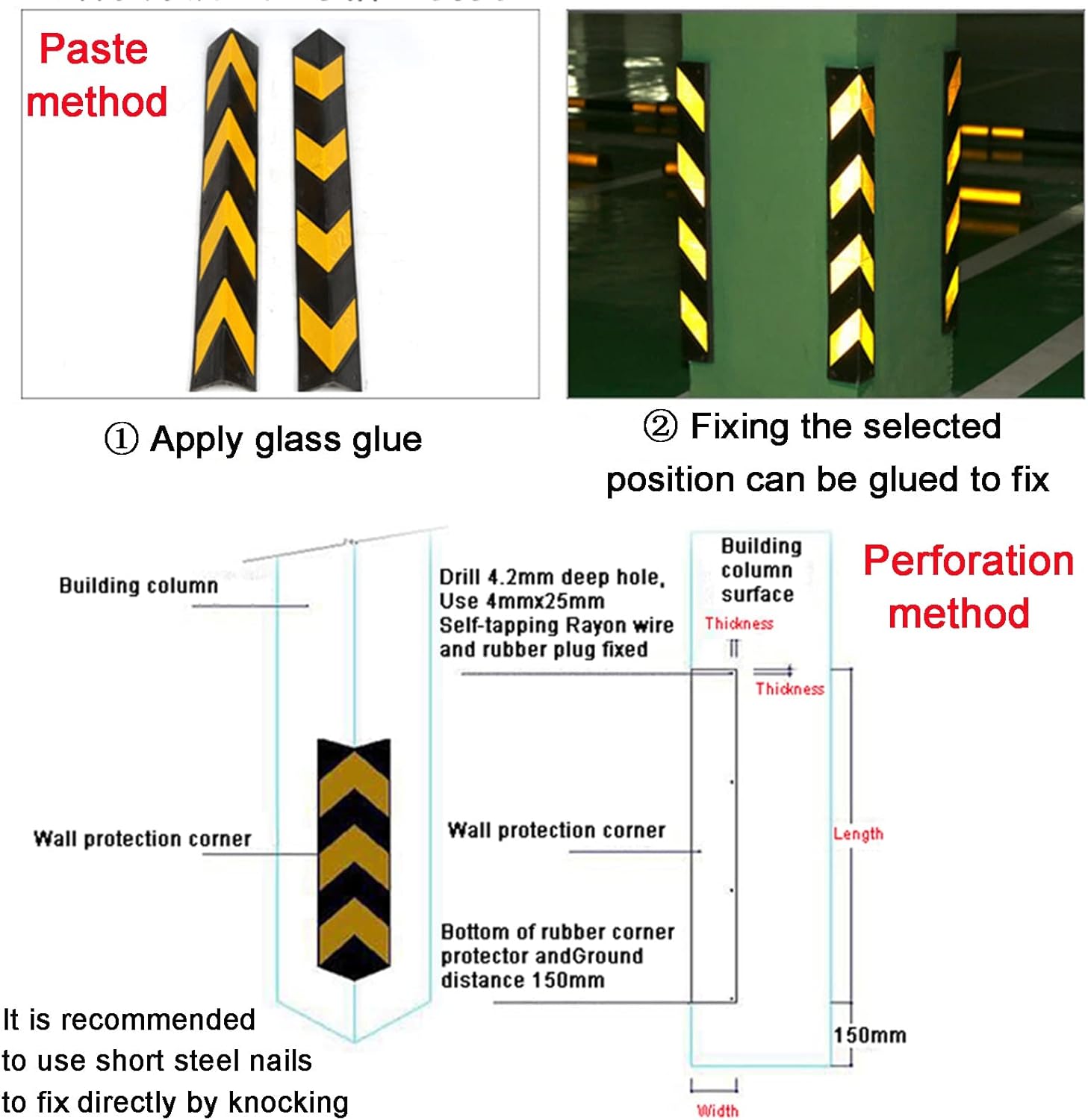 XPLKQXE Reflective Rubber Wall Corner Guard, Rubber Wall Protector Corner Protector, for Parking Protection Car Corner Guardrail Post (Color : Black+Yellow, Size : 12pcs)