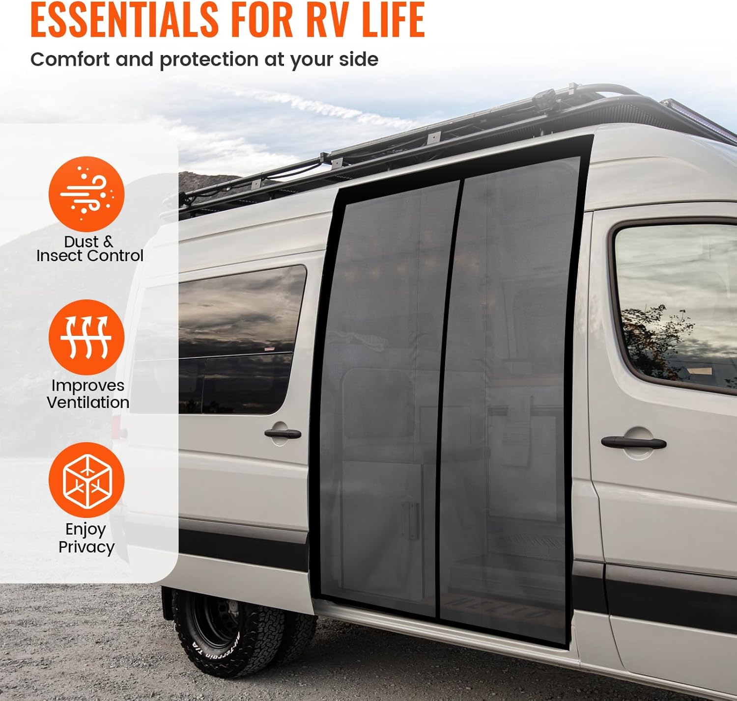 71''H x 59''W Van Bug Screen Side Door Sliding Door Window Covers with Magnetic Closure Car Window Screens for Camping Fits Mercedes Sprinter Ford Transit and RAM Promaster