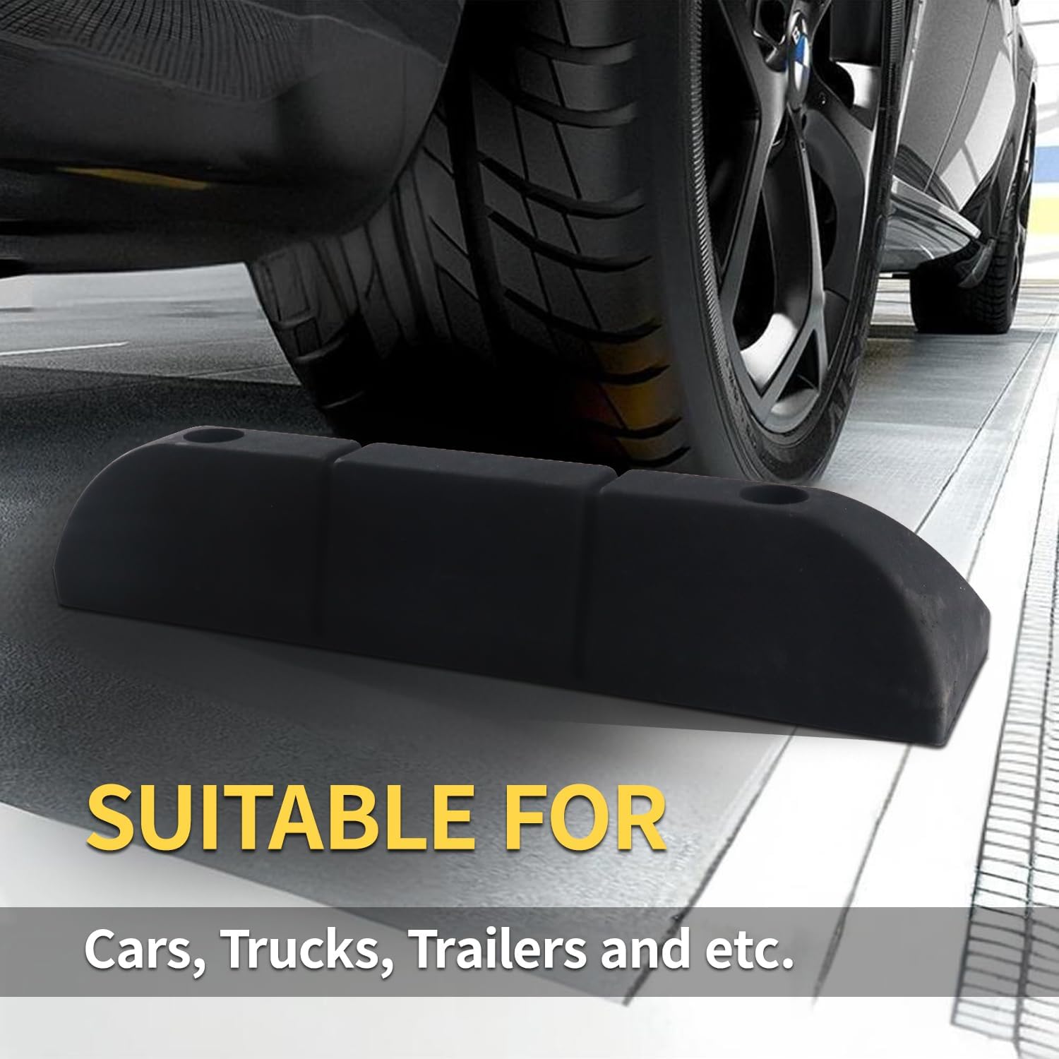 Parking Stopper for Garage Parking Aid 2 Pack Block, Car Truck Curb Floor Parking Lot Wheel Tire Stops Bumpers with Bolt Installation, Rubber Vehicles Aid Gadgets