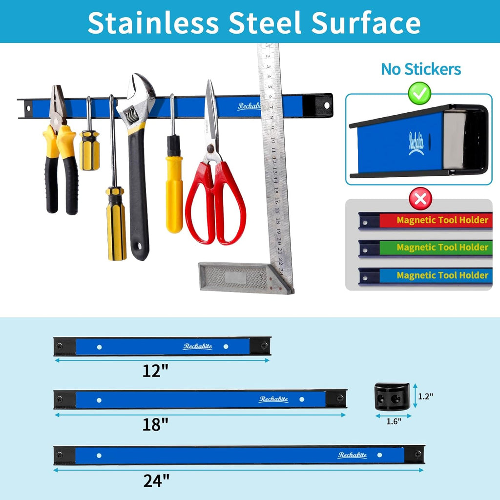 4 Pieces 24" Magnetic Tool Holder Strip, Blue Magnet Bar, Metal Tool Organizer Rack for Garage Organization, Easy To Install in Workshop, Mounting Screws Included