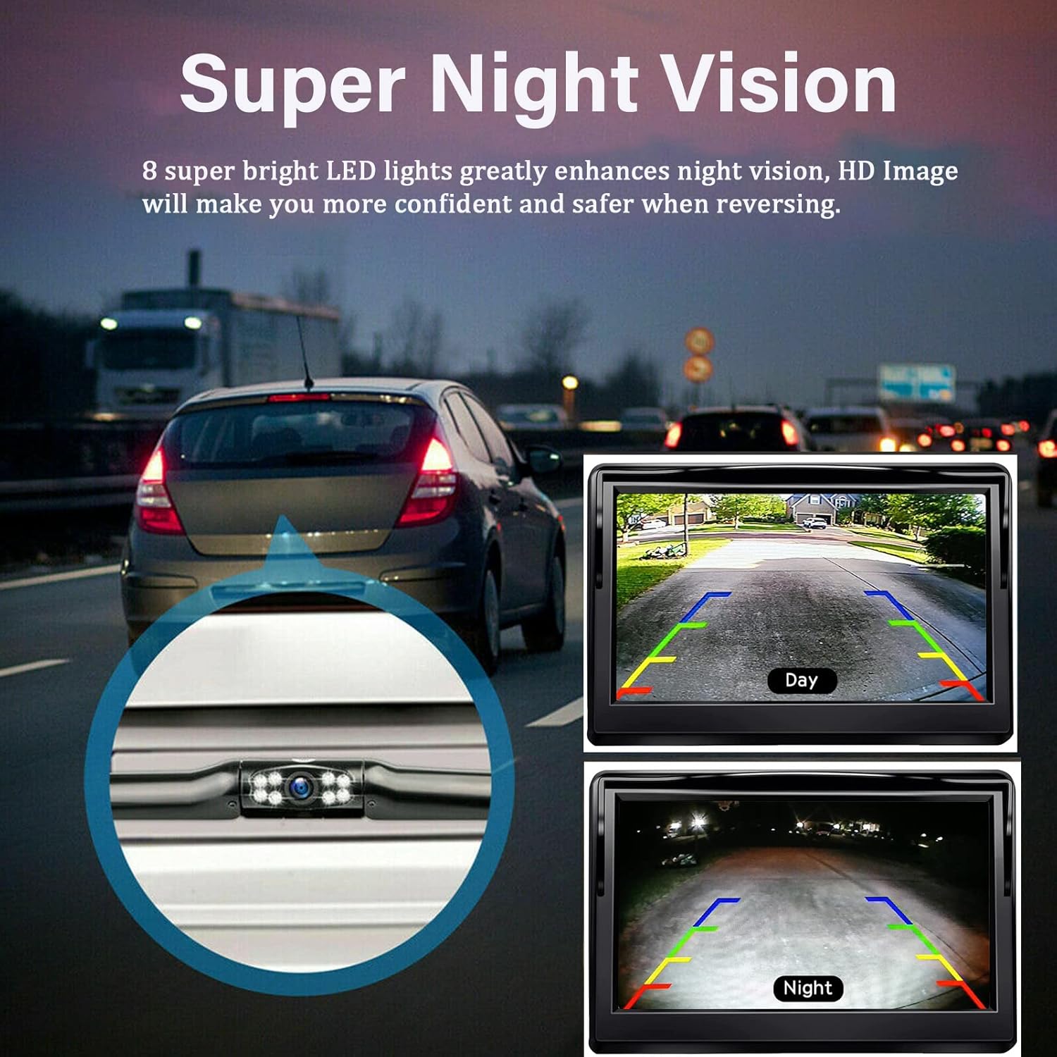 Kairiyard License Plate Backup Camera, Waterproof 170° View Rear View Reverse Camera Night Vision Back up Camera Systems for Cars Trucks Pickup SUVs Trailer