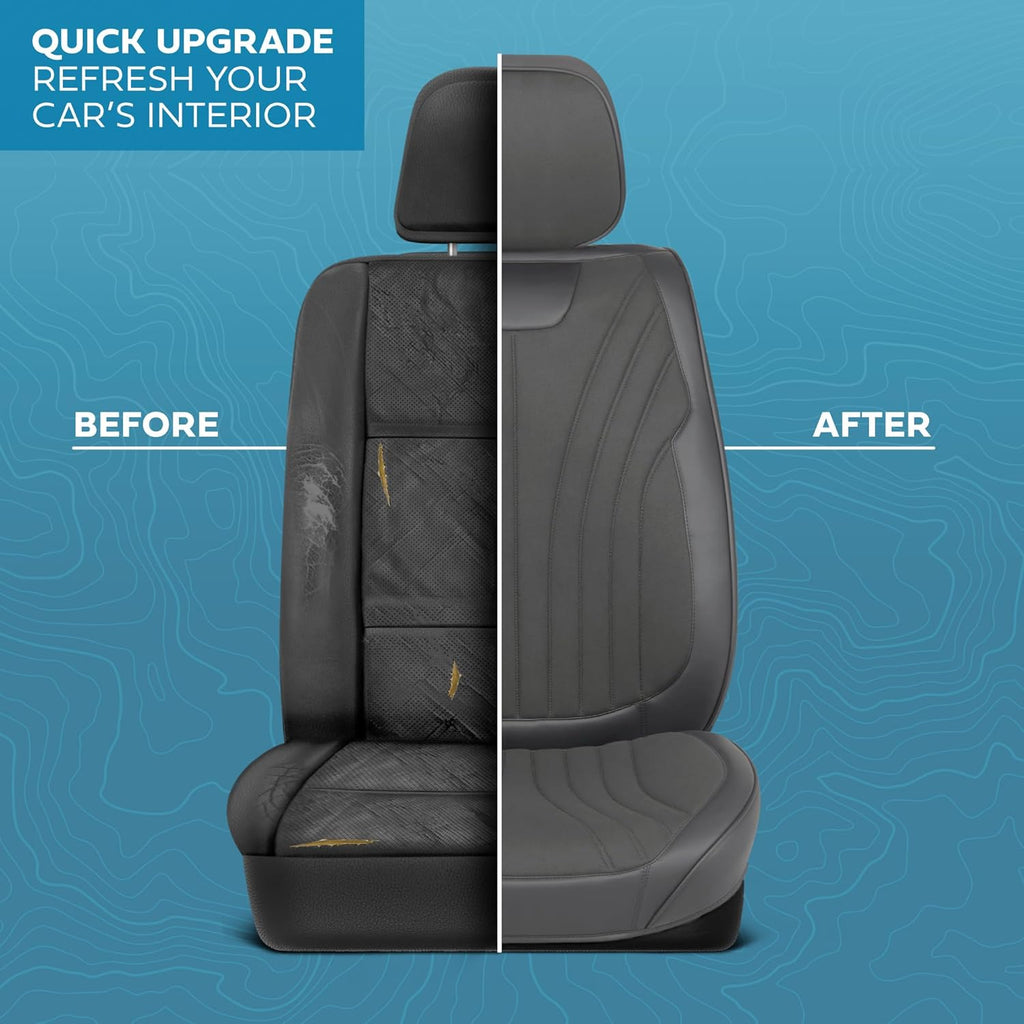 Elite Edition Faux Leather & Suede Seat Covers for Cars, Trucks, & SUV - 2 Charcoal Car Seat Covers for Front Seats - Universal Fit Car Accessories Automotive Interior Protector for Cars