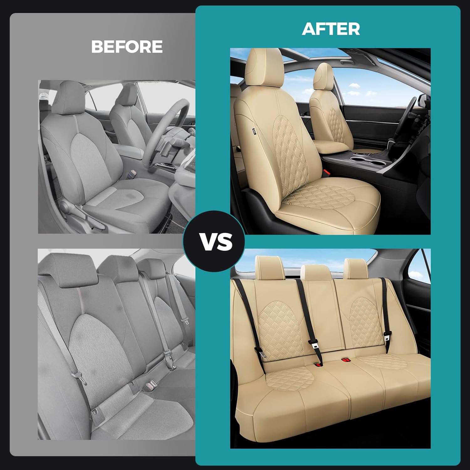for Toyota Camry Seat Covers LE SE SE Nightshade 2018 2019 2020 2021 2022 2023 2024 - Custom Car Seat Covers Full Set, Waterproof Breathable Leather Seat Covers for Cars, Beige Not for Hybrid