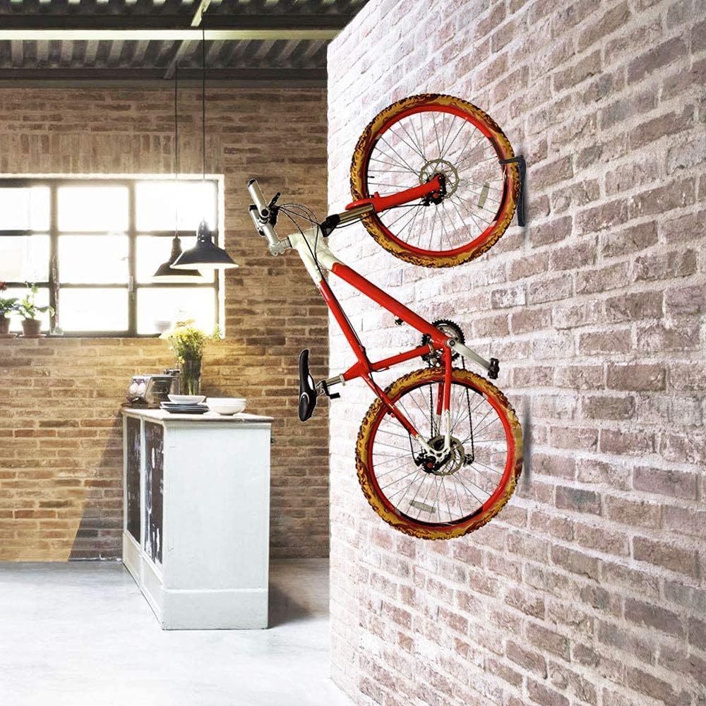 Dirza Bike Rack Garage Wall Mount Bike Hanger Bike Hooks Bike Storage Bicycle Vertical System for Garage Indoor Shed - Easily Hang/Detach - Holds up to 65 lb with Screws Black
