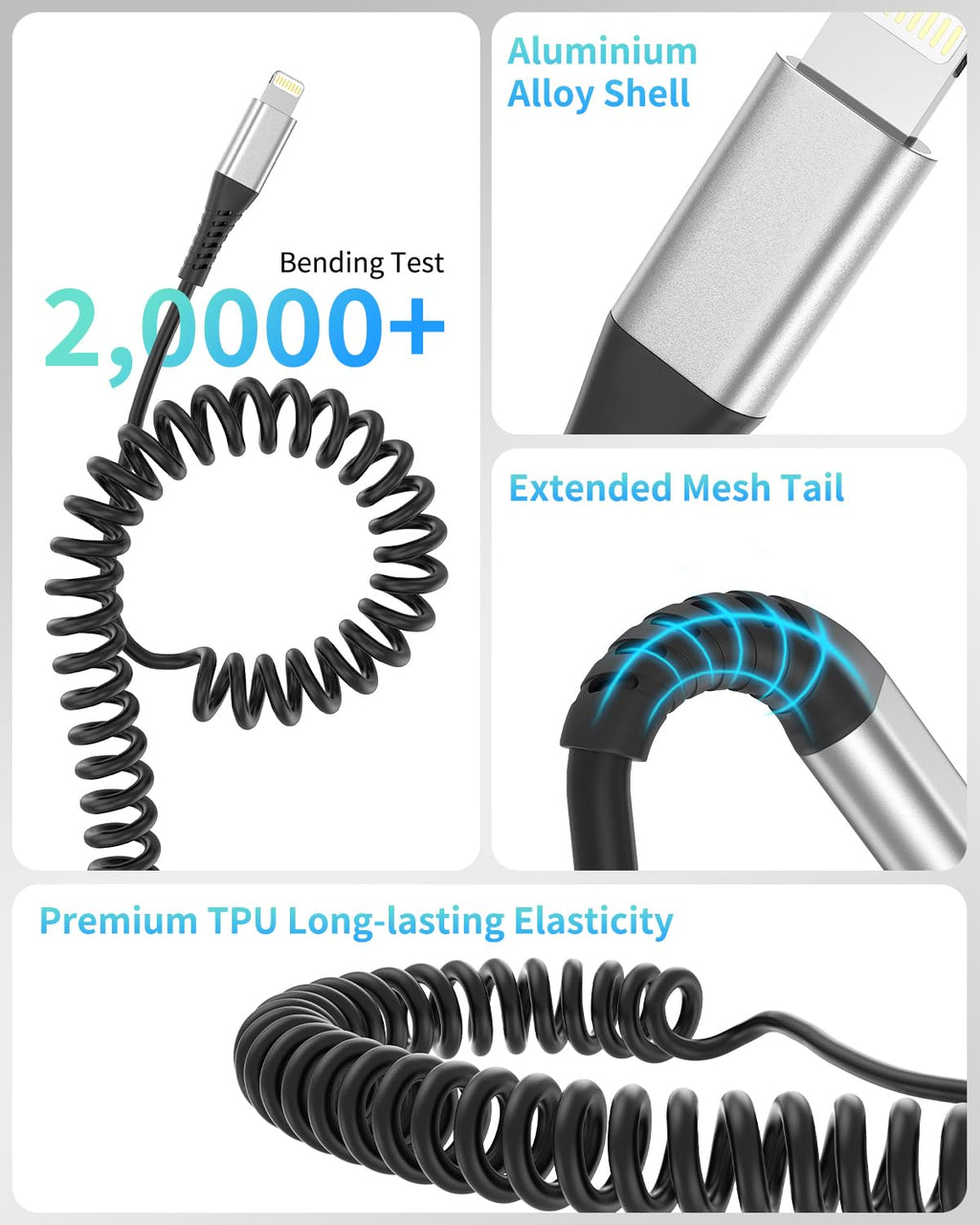 Coiled USB C to Lightning Cable for Car 2 Pack, 3FT Apple Carplay Cable, Short Retractable iPhone Charger Fast Charging Cord for iPhone 14 13 12 11 Pro Max Xs X Xr 8/Airpods