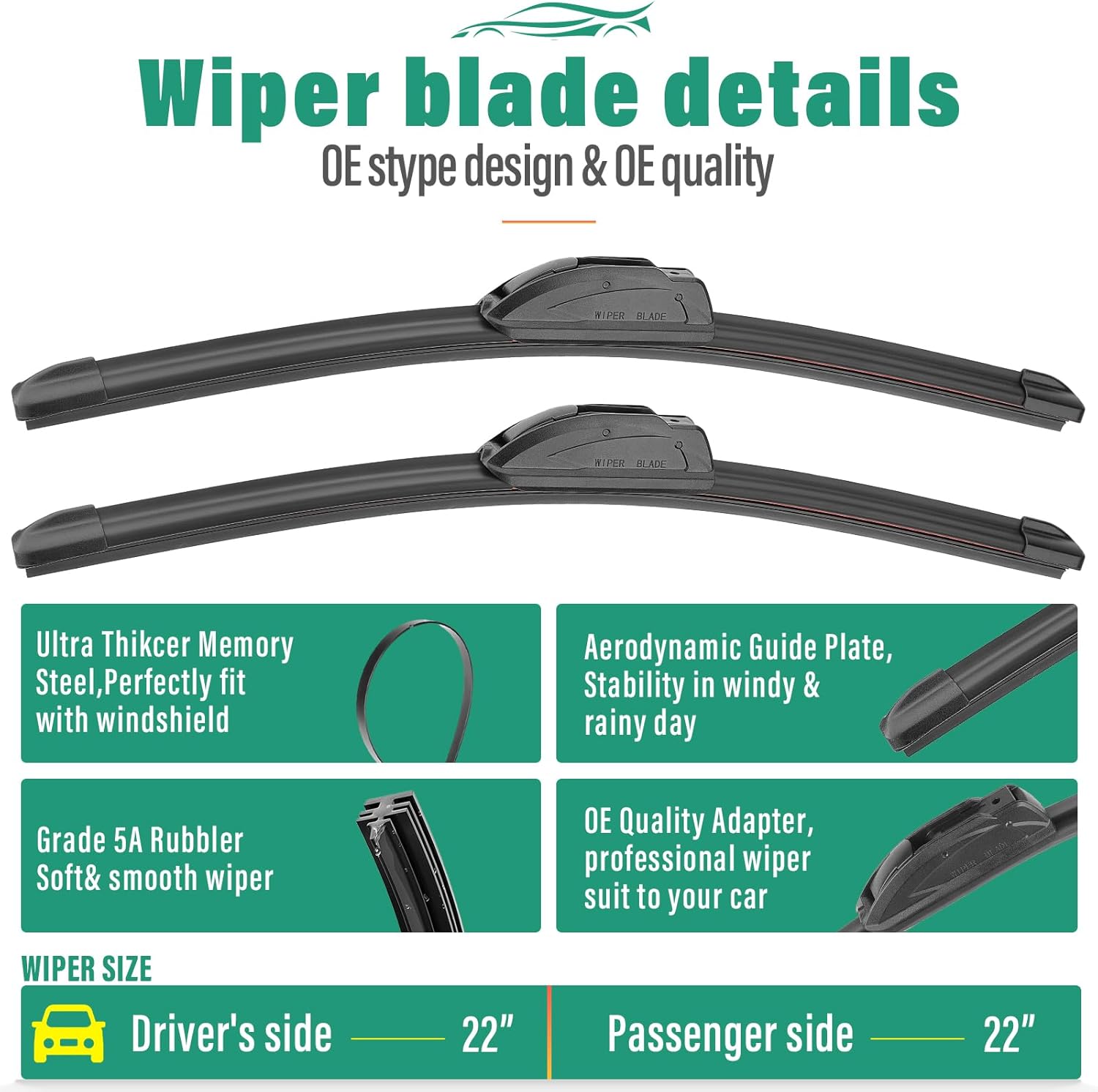 22" 22" 11" Windshield Wiper Blades Replacement for Ford Expedition 2018 2019 2020 2021 2022 2023 Premium All Weather Front Rear Wipers Set - OEM Quality (Pack of 3)