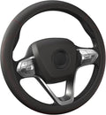 HOTOR Car Steering Wheel Cover - Universal Car Accessory for Diverse Cars, Durable Leather Cover with Anti-Slip Lining, for Steering Wheel with a Diameter of 14.5"-15", Black with Red line