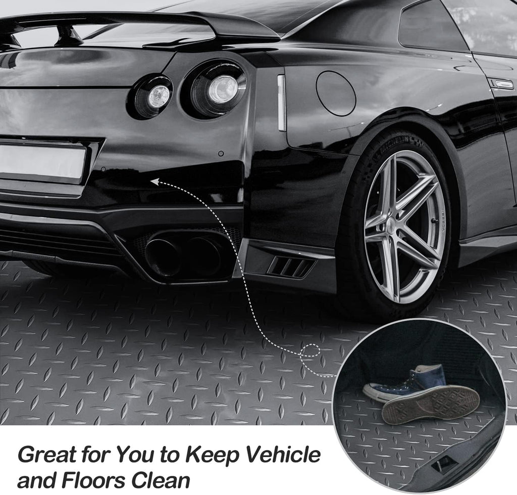 Garage Floor Mat, 4x8.2ft Diamond Rubber Plate Garage Flooring Rolls, Non-Slip Car Parking Mats Gray Floor Protector Mat for Garage Floor Under Car Trailer Truck