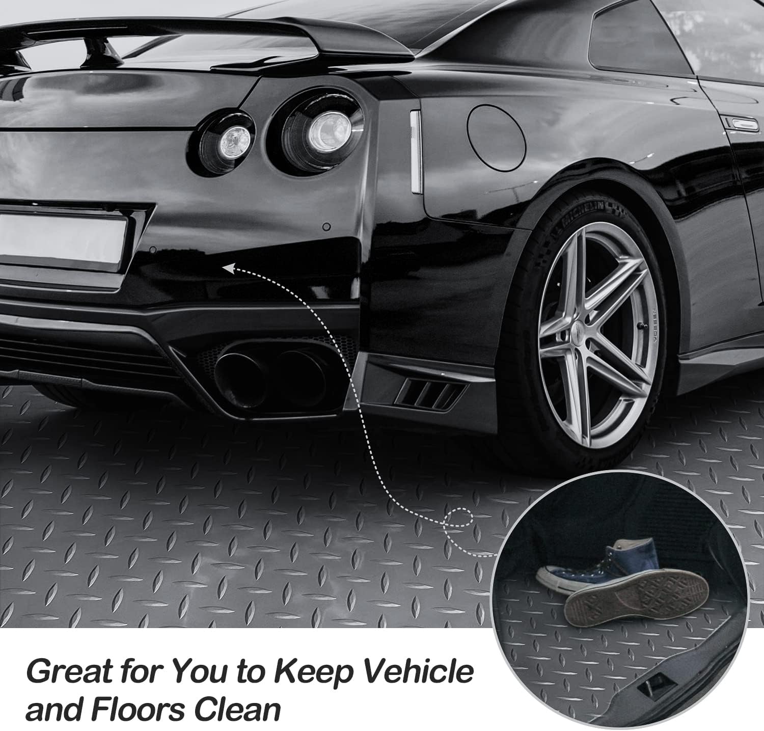 Garage Floor Mat, 4x8.2ft Diamond Rubber Plate Garage Flooring Rolls, Non-Slip Car Parking Mats Gray Floor Protector Mat for Garage Floor Under Car Trailer Truck