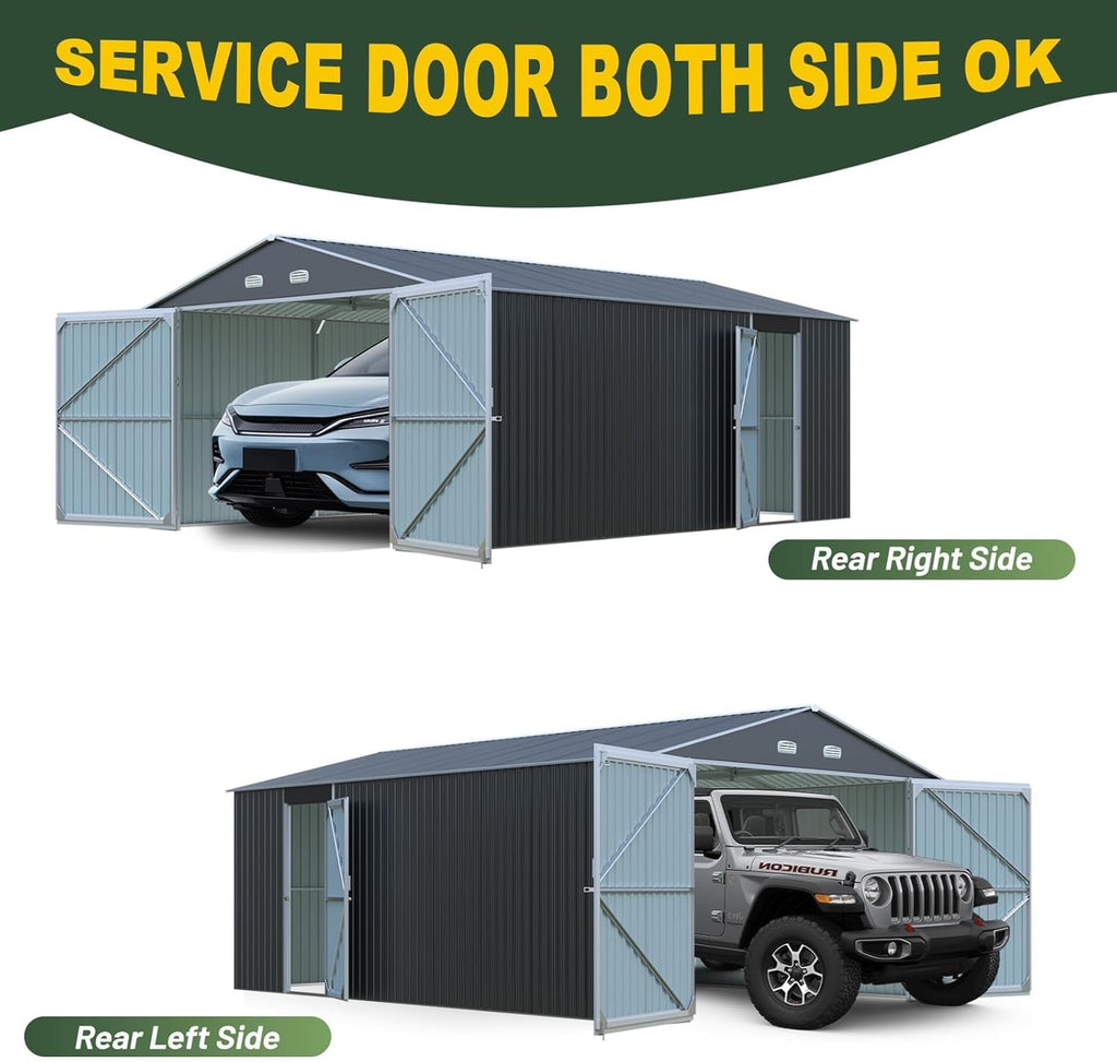 Metal Garage Shed 20x13 FT, Sheds & Outdoor Storage Clearance, Outdoor Storage Shed for Car, Truck, Bike, Lawnmower, Backyard Tool House, Boasting 2 Doors and 4 Vents, Dark Gray