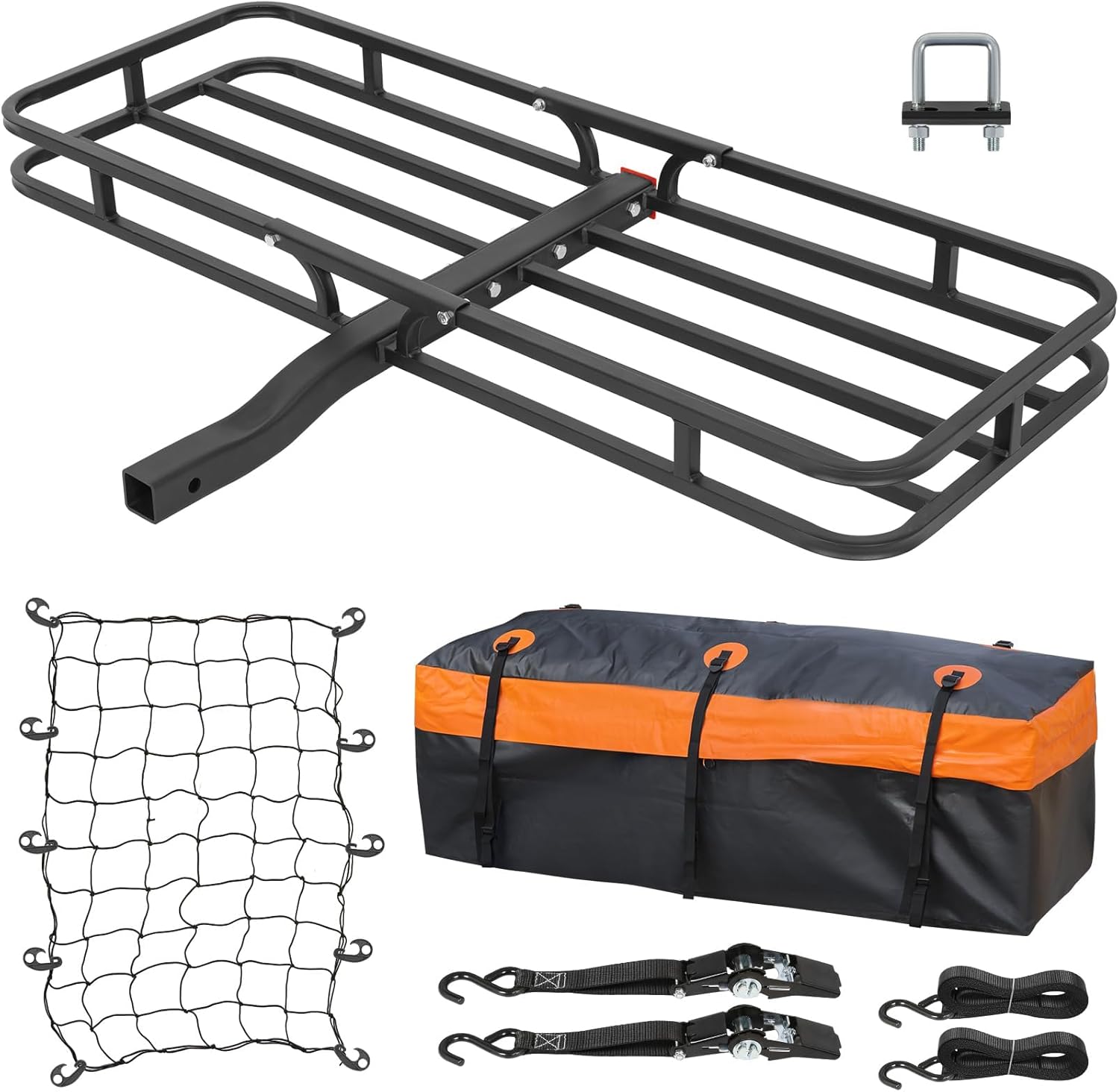 WEIZE Hitch Cargo Carrier Basket for SUV, Truck - 53x19 Inches, 500LB Capacity, with Waterproof Bag, Net Strap, Tightener, Powder Coated for Durability, Easy Installation, for Camping and Travel