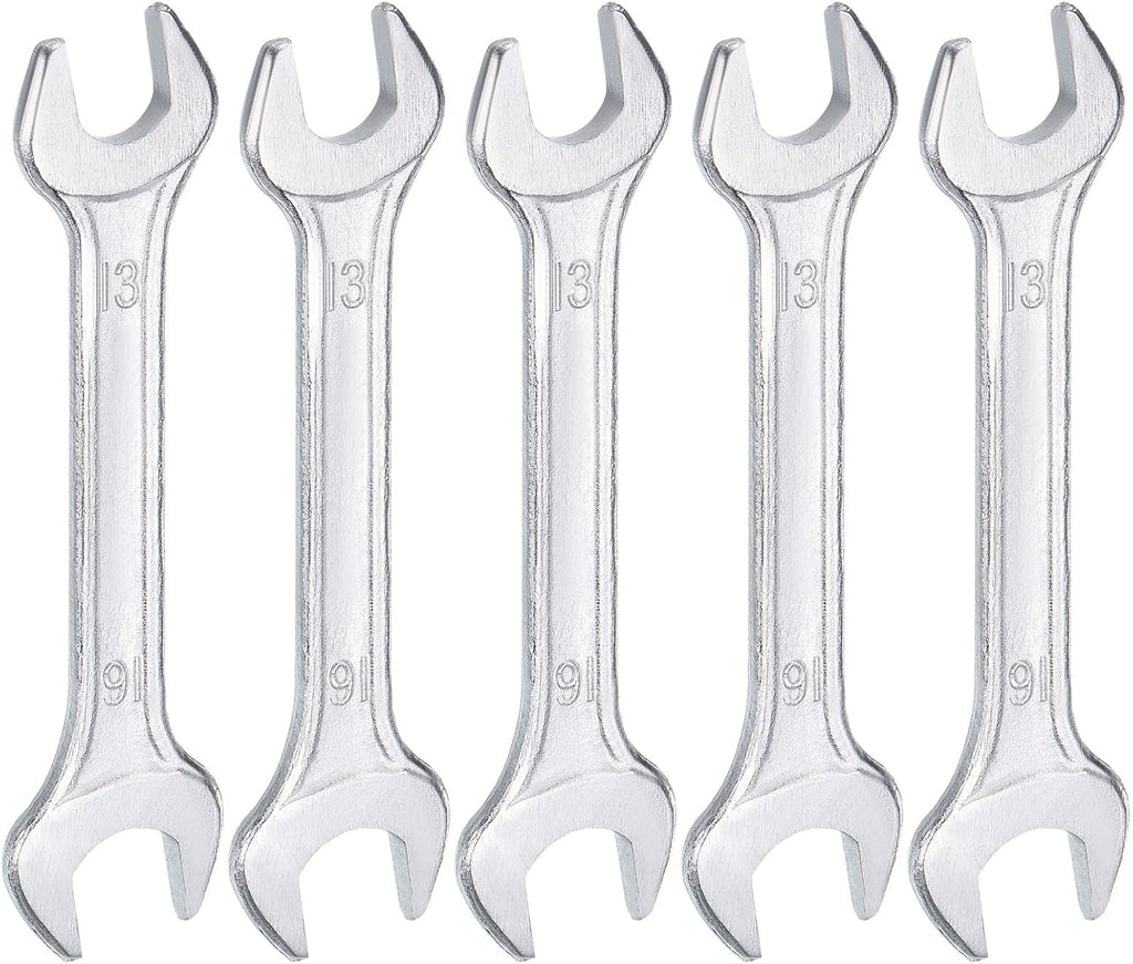 HARFINGTON 5pcs Double Open End Wrench 13mm x 16mm Metric 15 Degree Offset Angle Small Flat Head Wrench Galvanizing Open Ended Spanner for Automotive Repair Furniture Assembly