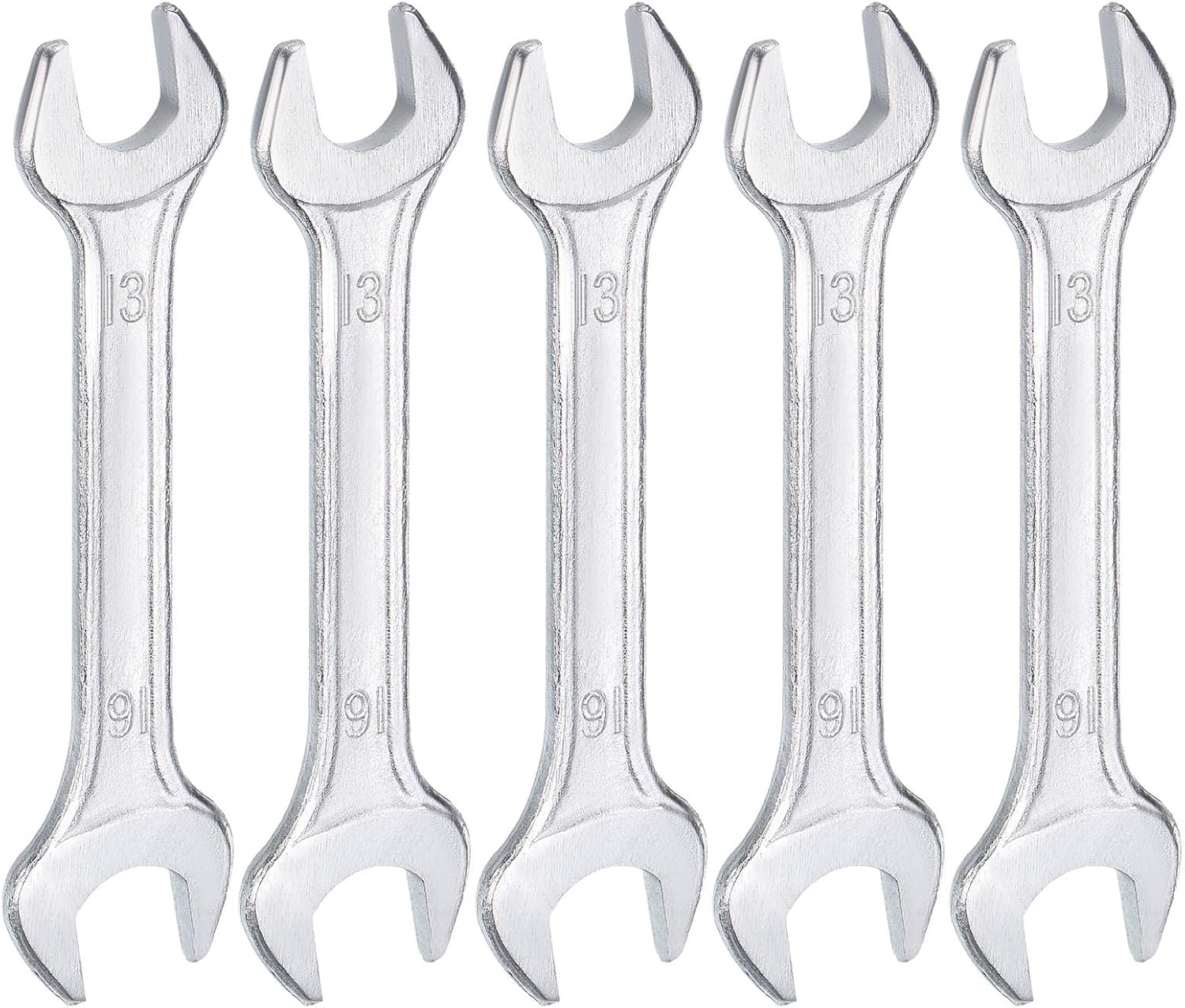 HARFINGTON 5pcs Double Open End Wrench 13mm x 16mm Metric 15 Degree Offset Angle Small Flat Head Wrench Galvanizing Open Ended Spanner for Automotive Repair Furniture Assembly