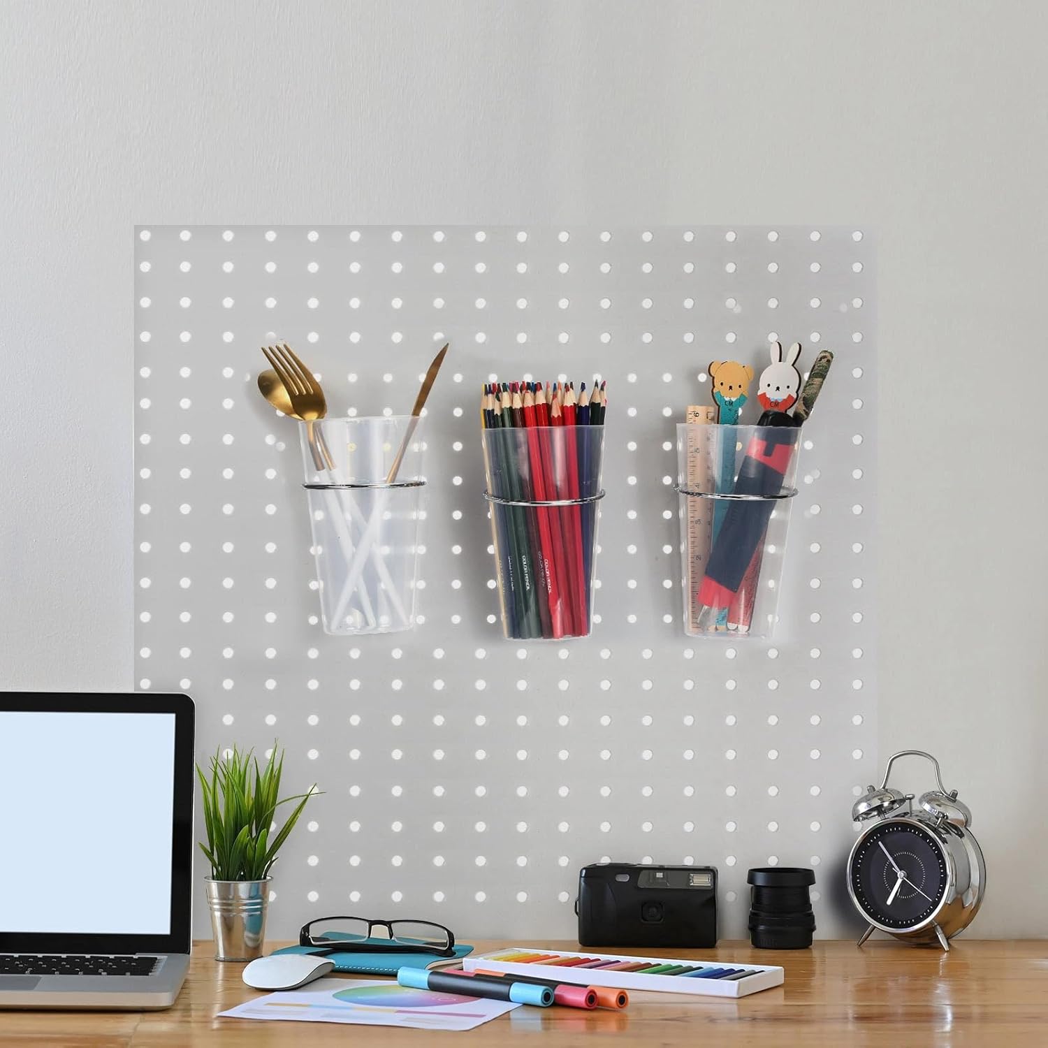 Yookeer 20 Pcs Pegboard Bins and Cups with Hooks and Loops Peg Assortment Organizer Accessories Various Tool Organizer Pegboard Baskets Set for Garage Workshop Workbench Office(Clear)