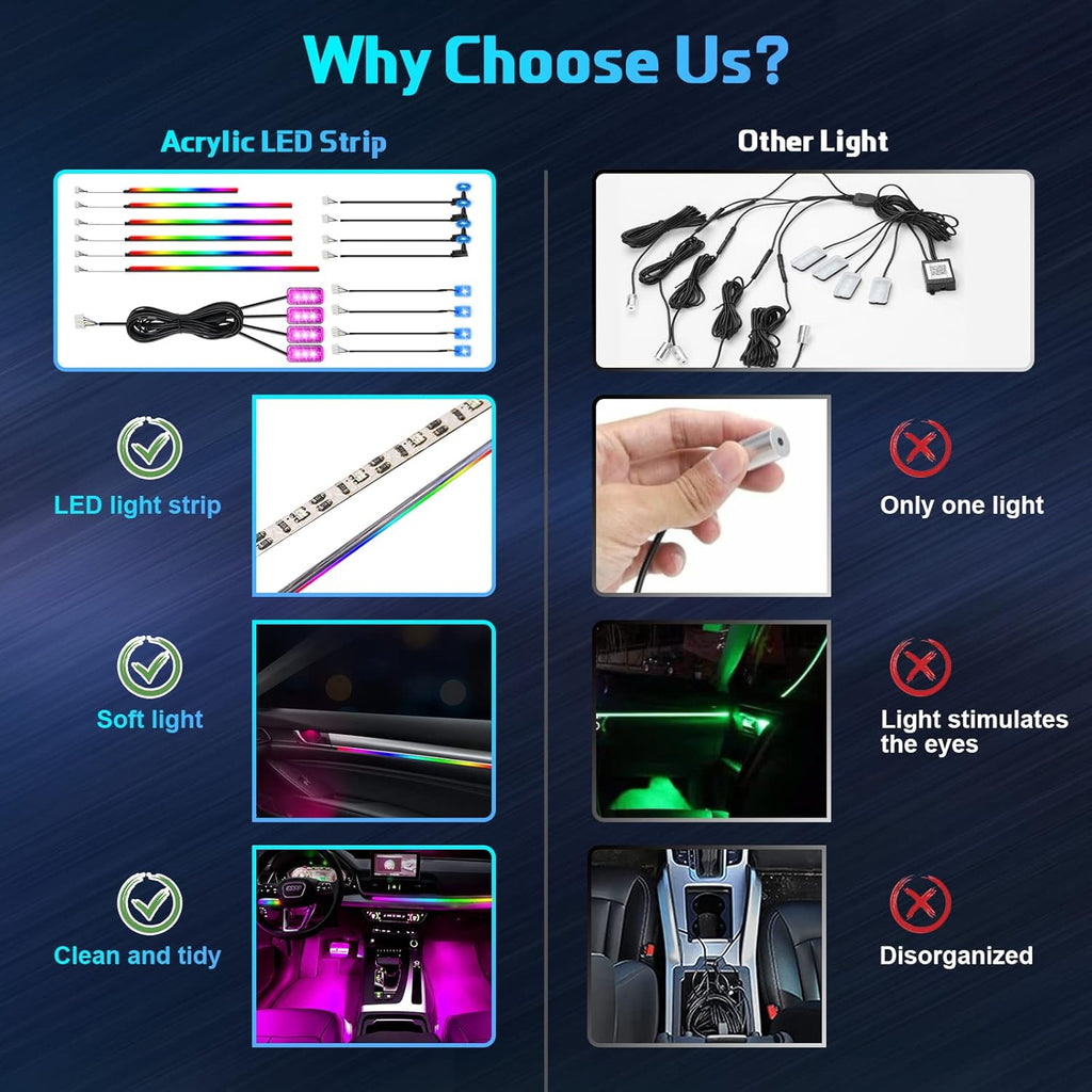 Dreamcolor Acrylic Interior Car Lights, WEBUPAR Car Accessories 18 in 1 Car LED Strip Lights with APP Control and 213 Modes, 175 inches 593 LEDs Fiber Optic Lights, RGB Neon Car Lighting