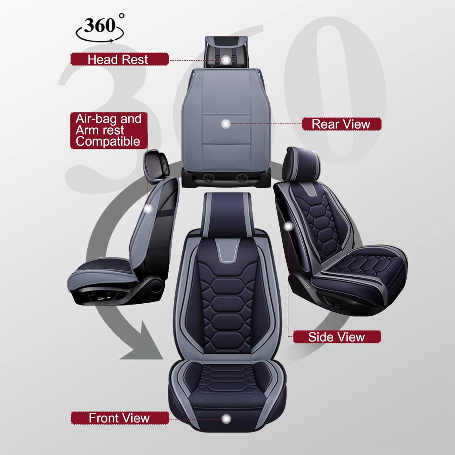 OASIS AUTO Custom Fit Seat Covers for 2012-2025 Toyota Camry, Waterproof Faux Leather Seat Protector Cushion Camry Car Accessories (Full Set, Gray)
