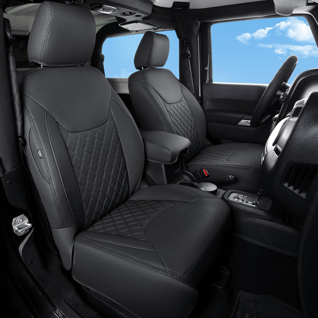 GIANT PANDA Customized Front Car Seat Covers for Jeep Wrangler JK 2/4 Door Sahara Sport Rubicon Unlimited Altitude 2013 2014 2015 2016 2017,Faux Leather - (Black)